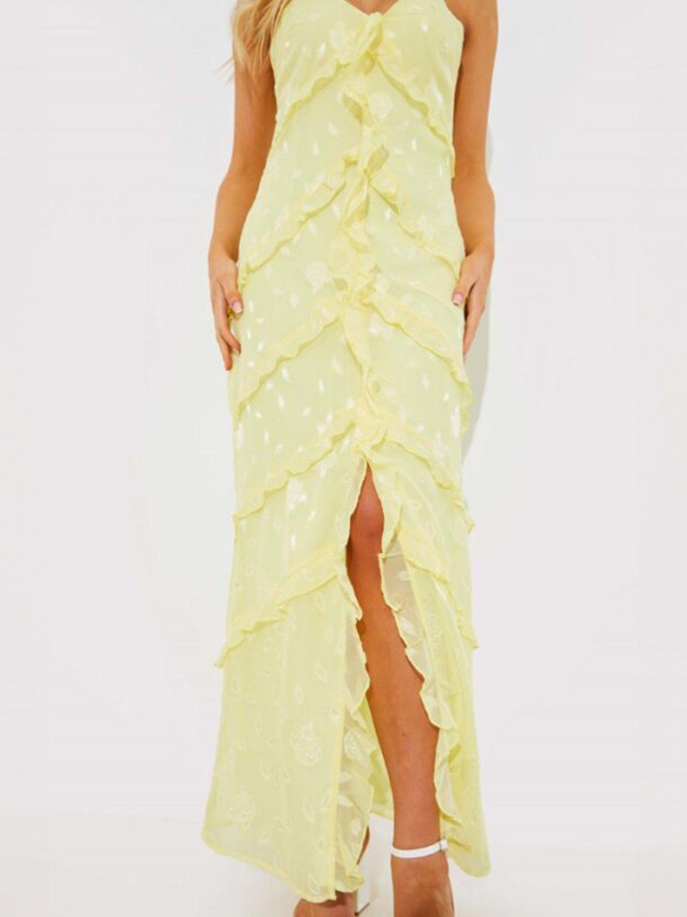 in-the-style-perrie-sian-lemon-strappy-ruffle-maxi-dressdetail