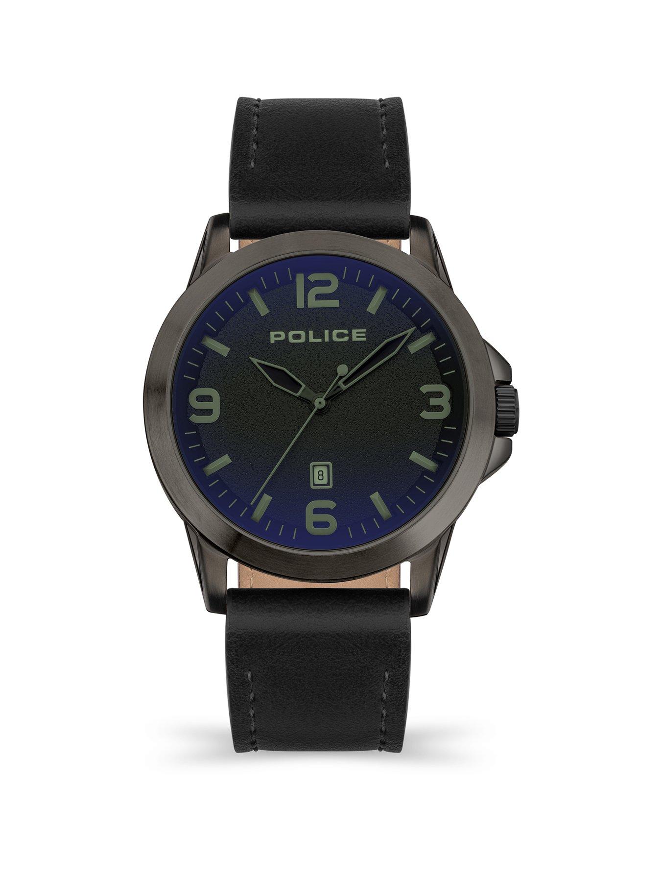 Police Police Cliff Gun Black Leather Strap Watch