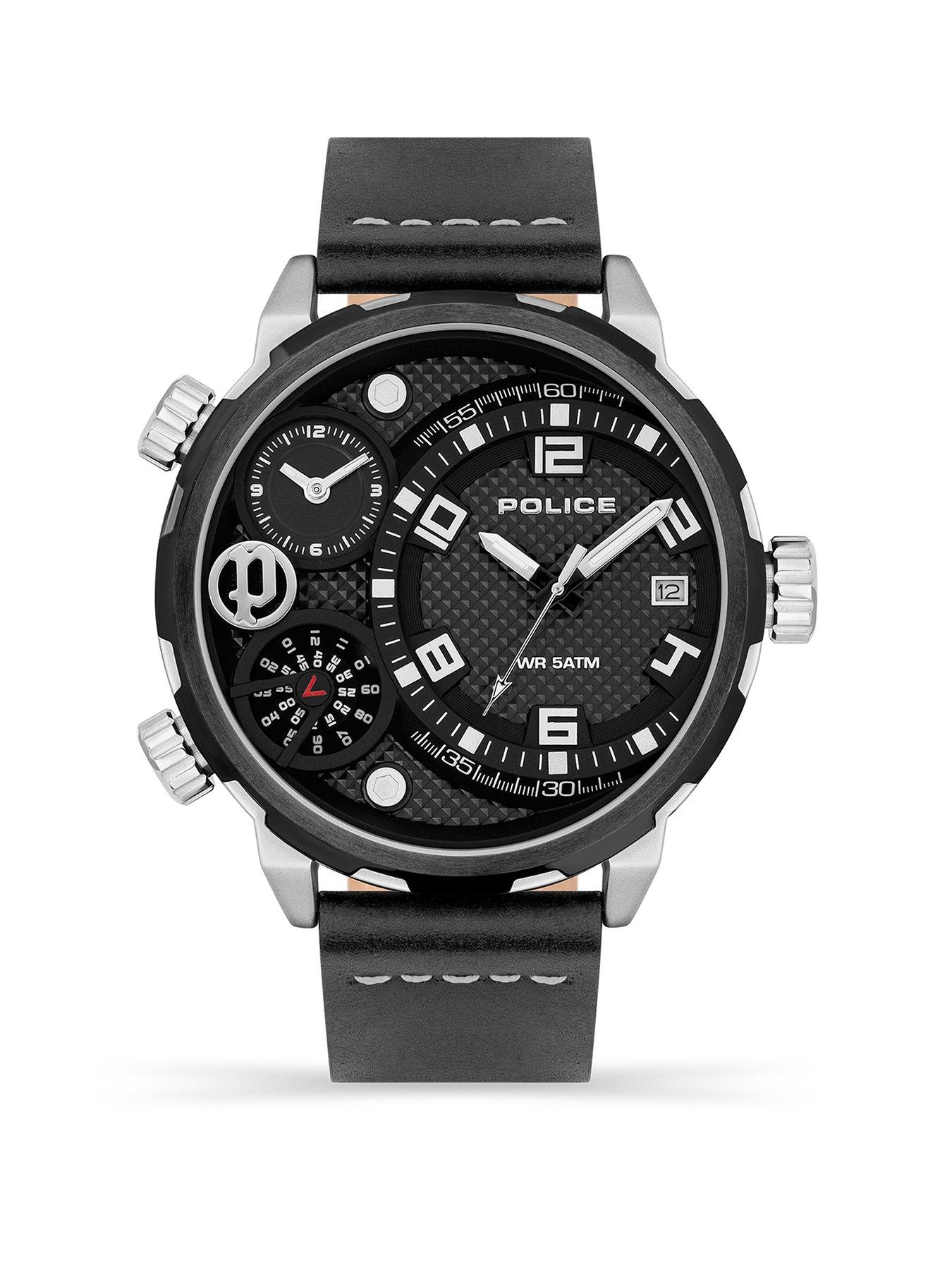 police-police-ray-multi-dial-black-leather-strap-watch