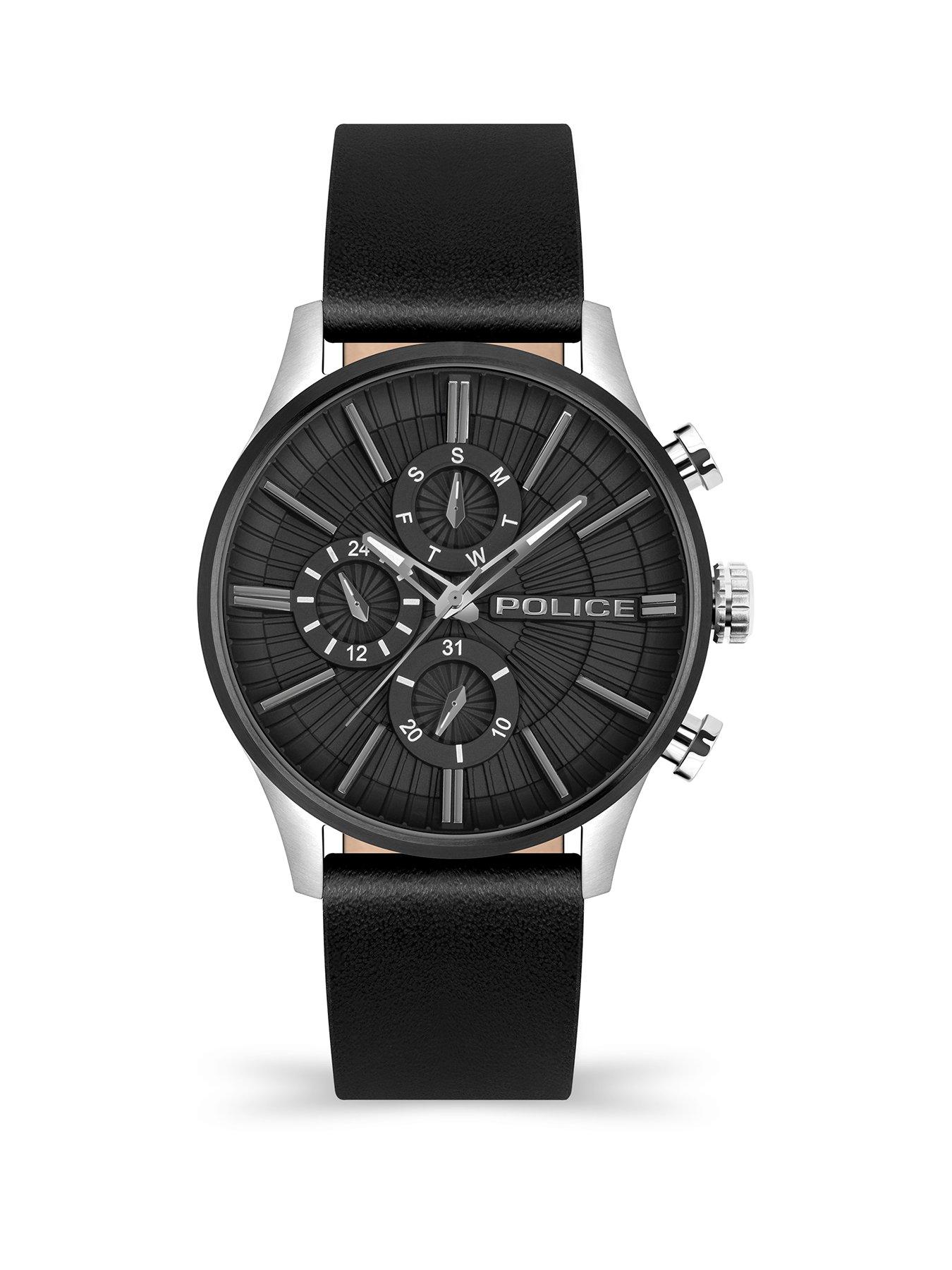 Police Police Barter SS Muli Dial Black Leather Strap 5 ATM Watch