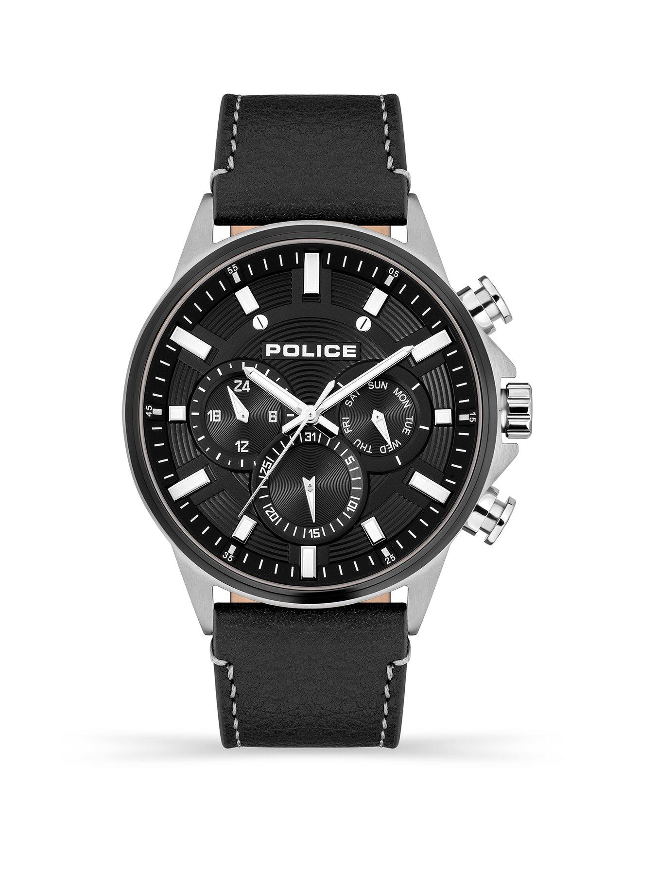 Police Police Kismet SS Multi Dial Black Leather Strap Watch