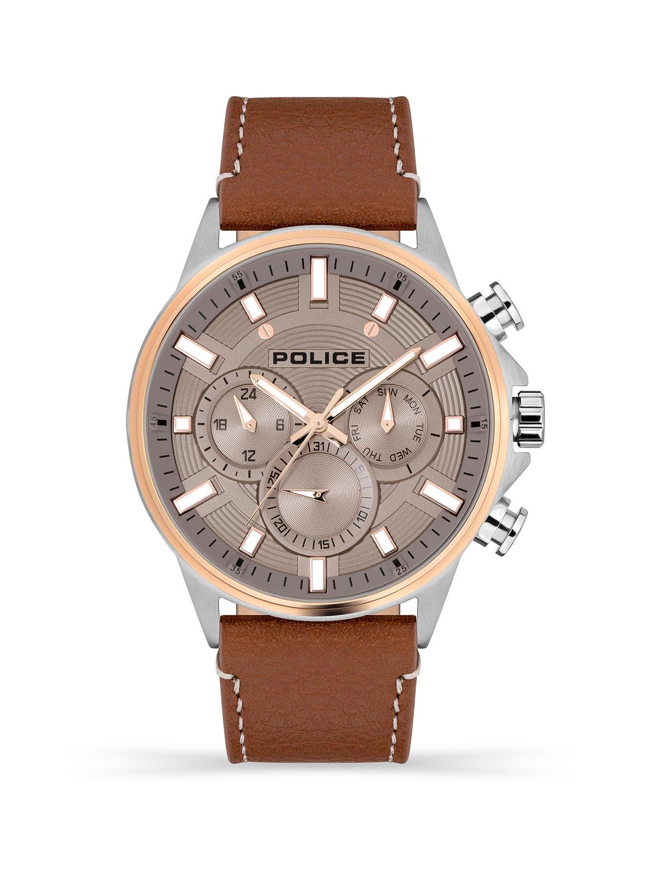 Police Police Kismet SS Multi Dial Brown Leather Strap Watch