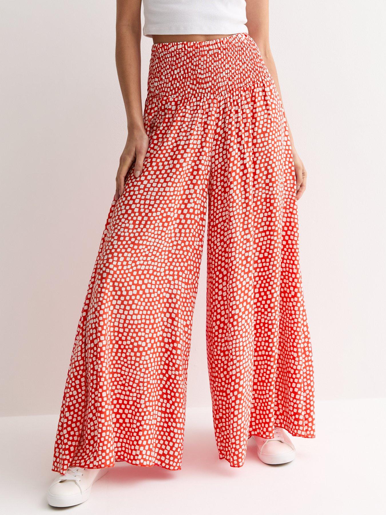 new-look-red-square-print-shirred-wide-leg-trousers