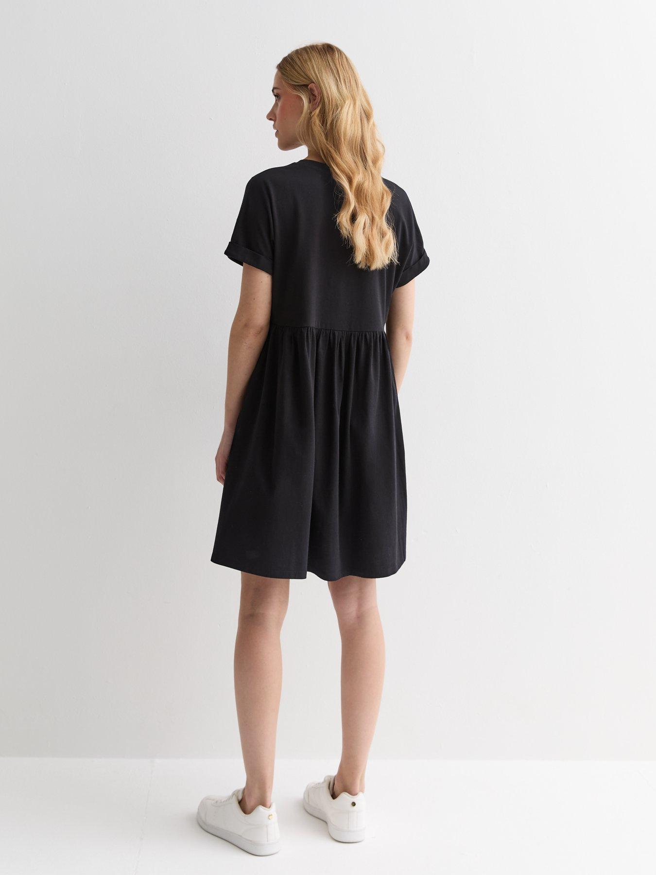 new-look-black-cotton-short-sleeve-mini-smock-dressstillFront