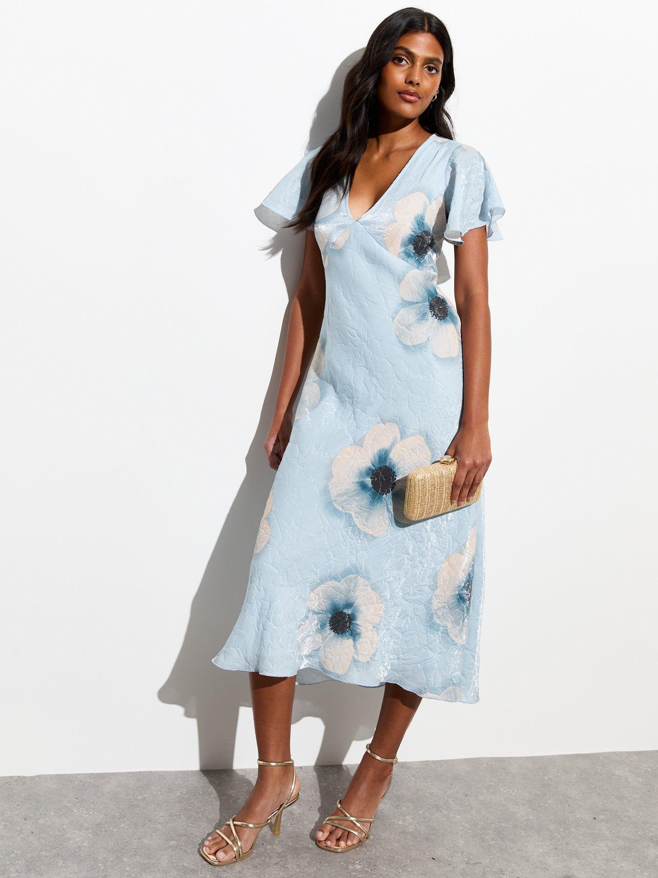 new-look-blue-flower-print-crinkle-flutter-sleeve-midi-dressback