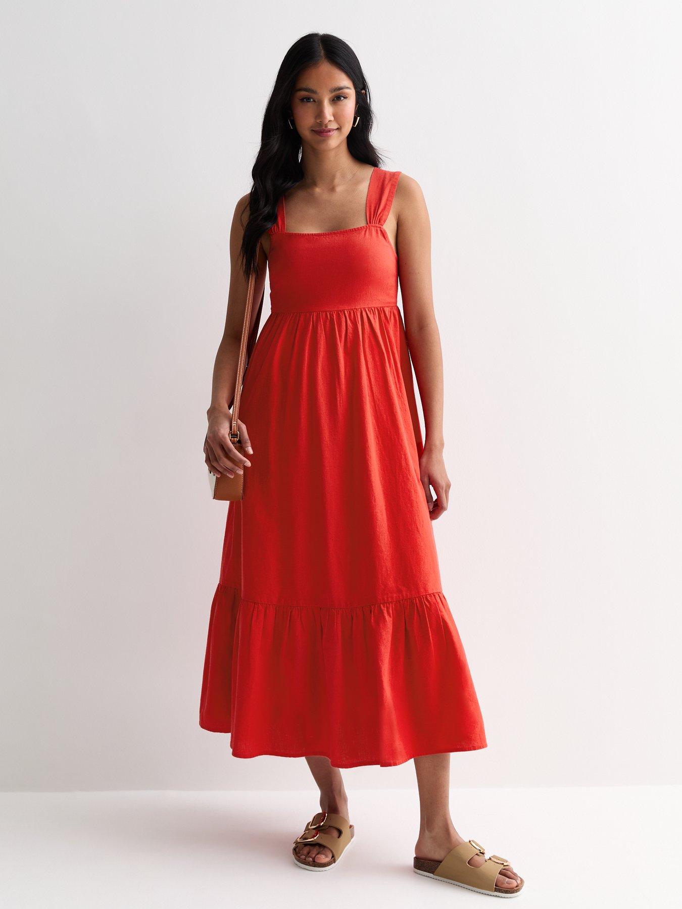 new-look-square-neck-back-tie-midi-dress-red