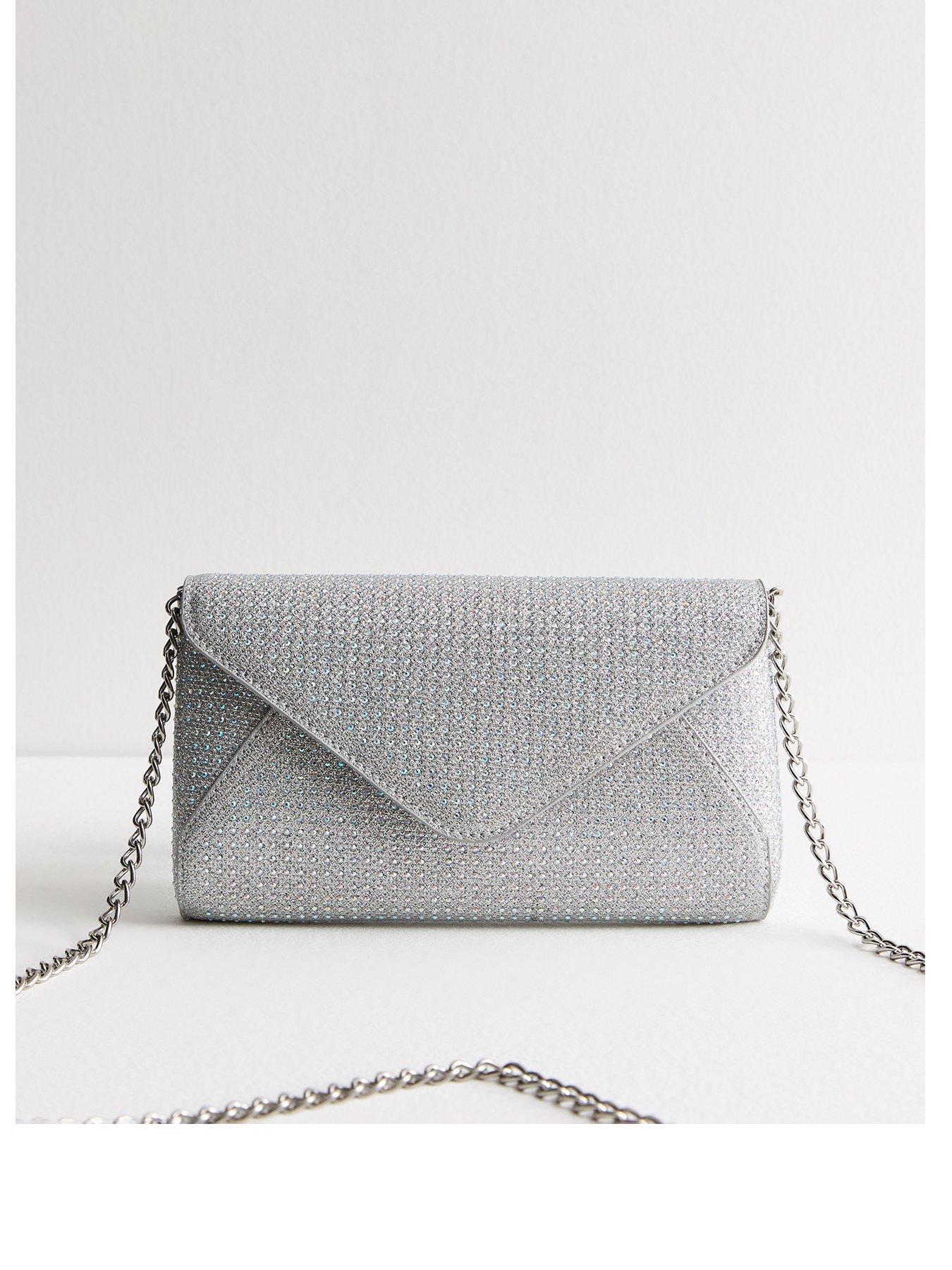 New Look Silver Metallic Diamante Envelope Clutch Bag Very Ireland