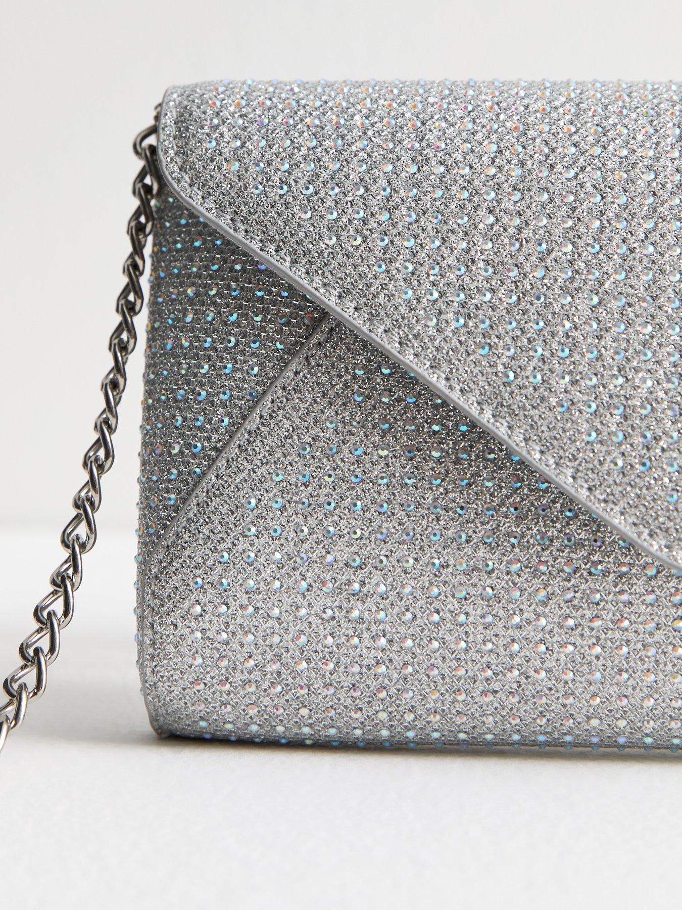 New Look Silver Metallic Diamante Envelope Clutch Bag Very Ireland