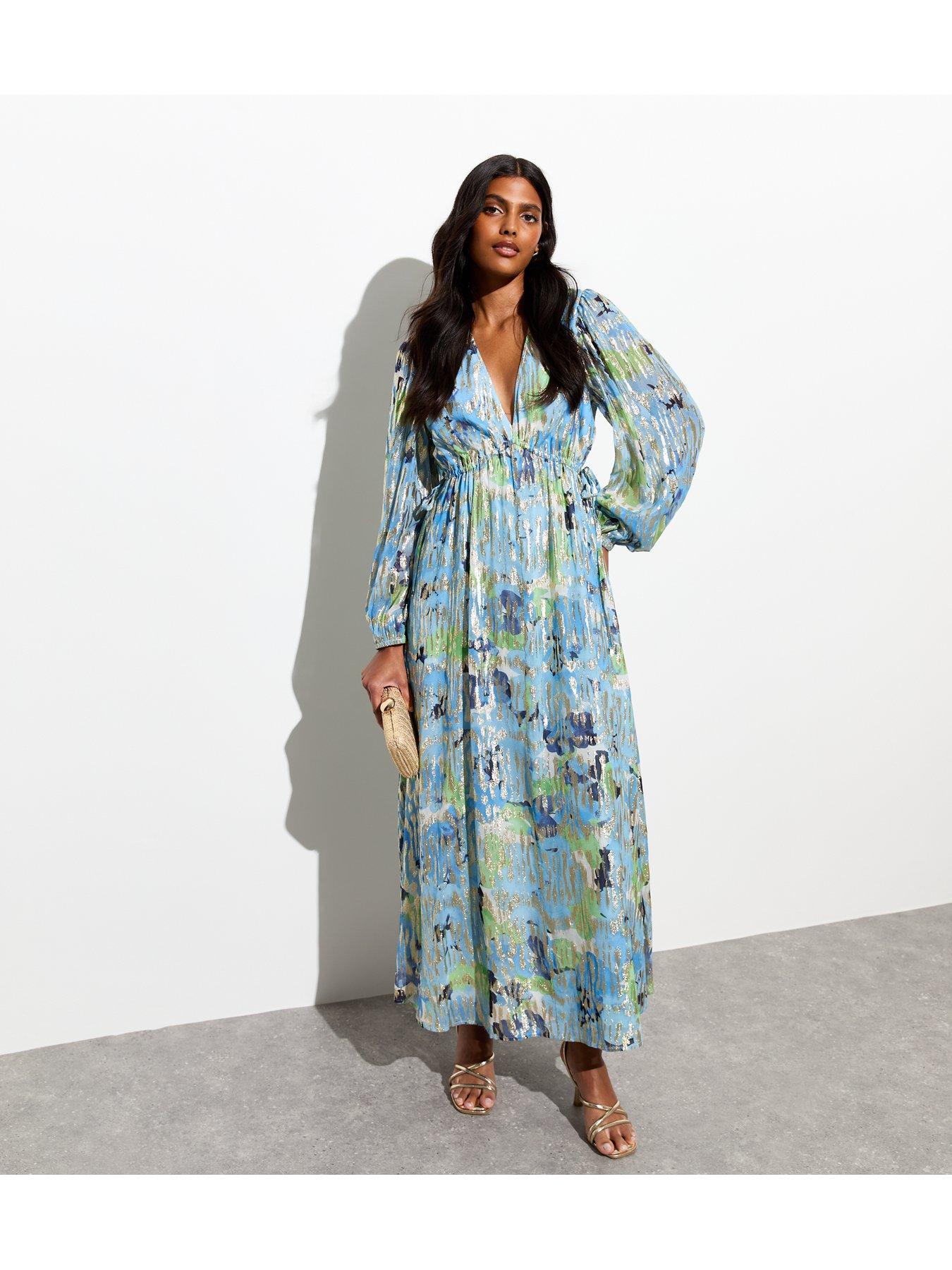 new-look-blue-floral-foil-v-neck-long-sleeve-maxi-dressback