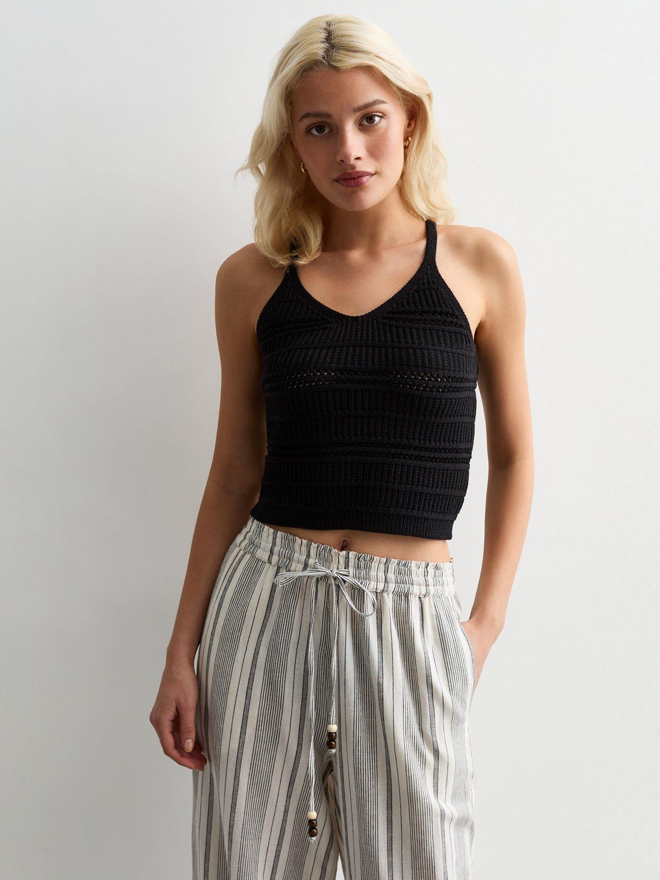 new-look-black-stitch-knit-strappy-vestfront