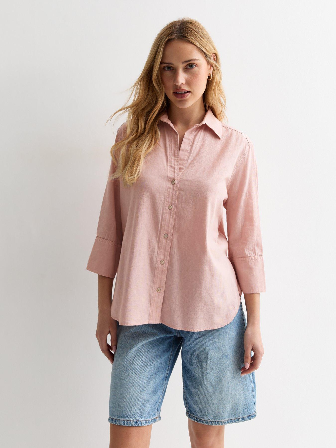 new-look-pale-pink-linen-look-34-sleeve-shirt