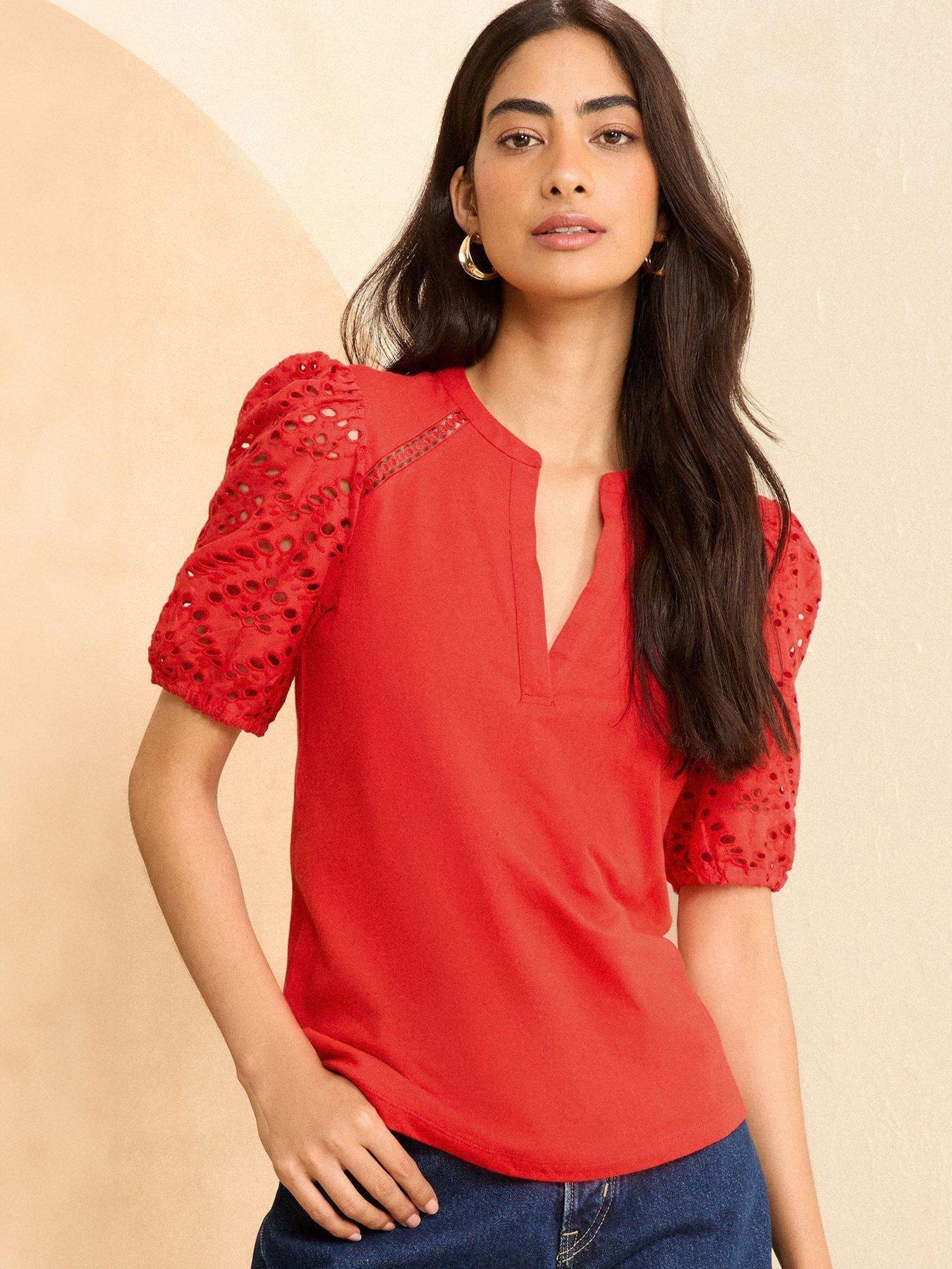 love-roses-broderie-sleeve-notch-neck-jersey-top-red