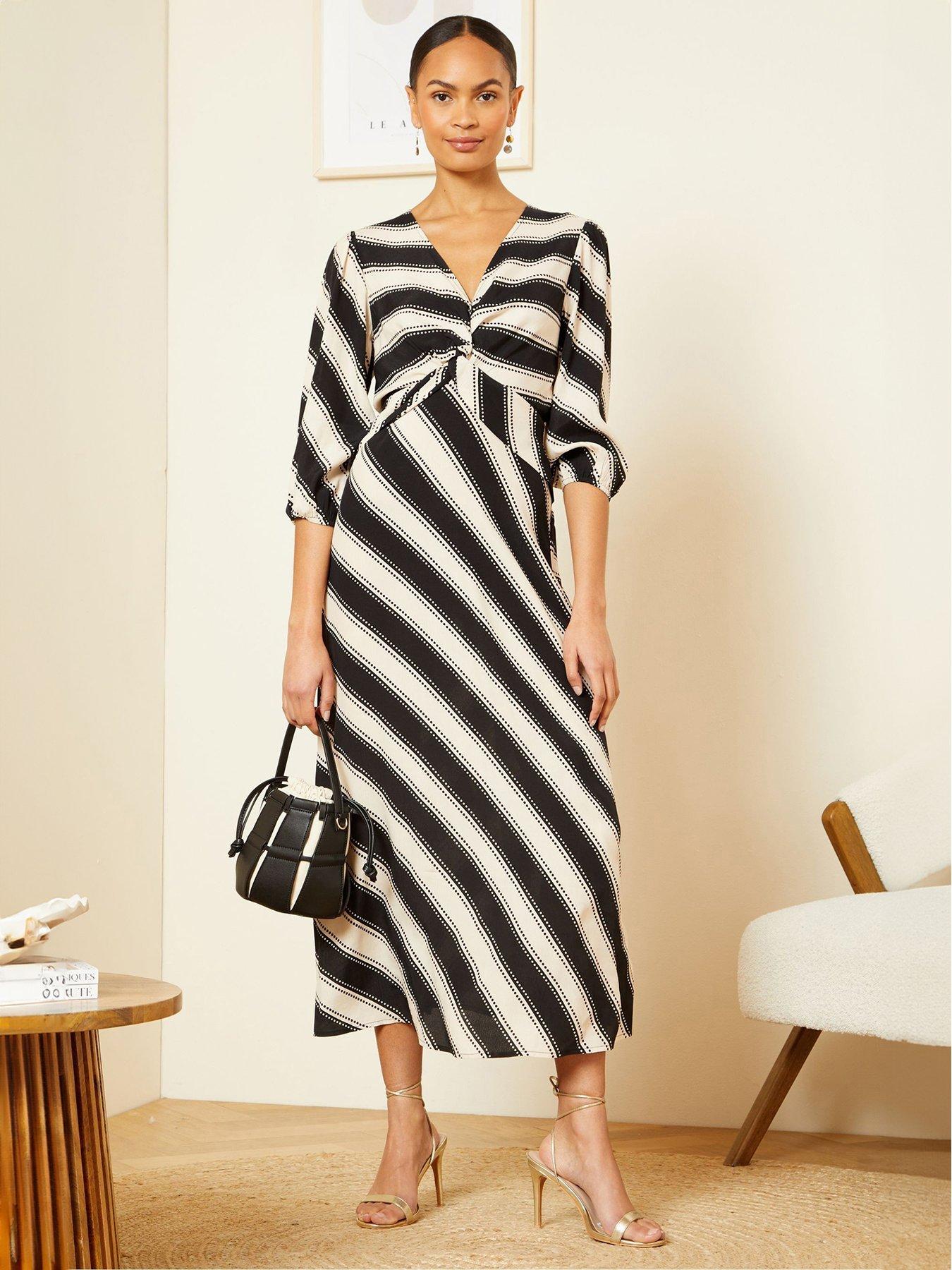 love-roses-stripe-twist-front-midi-dress-black-white