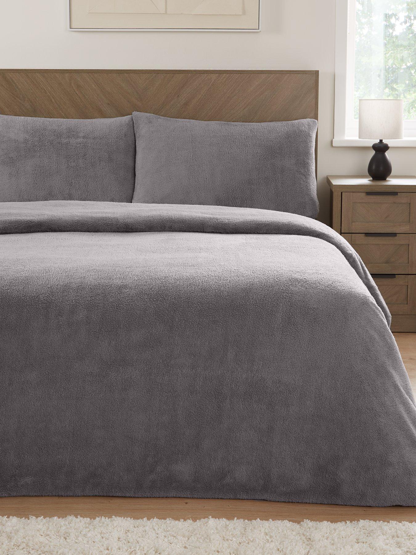 Image 1 of 6 of The Very Collection Teddy Fleece Duvet Cover Set in Grey