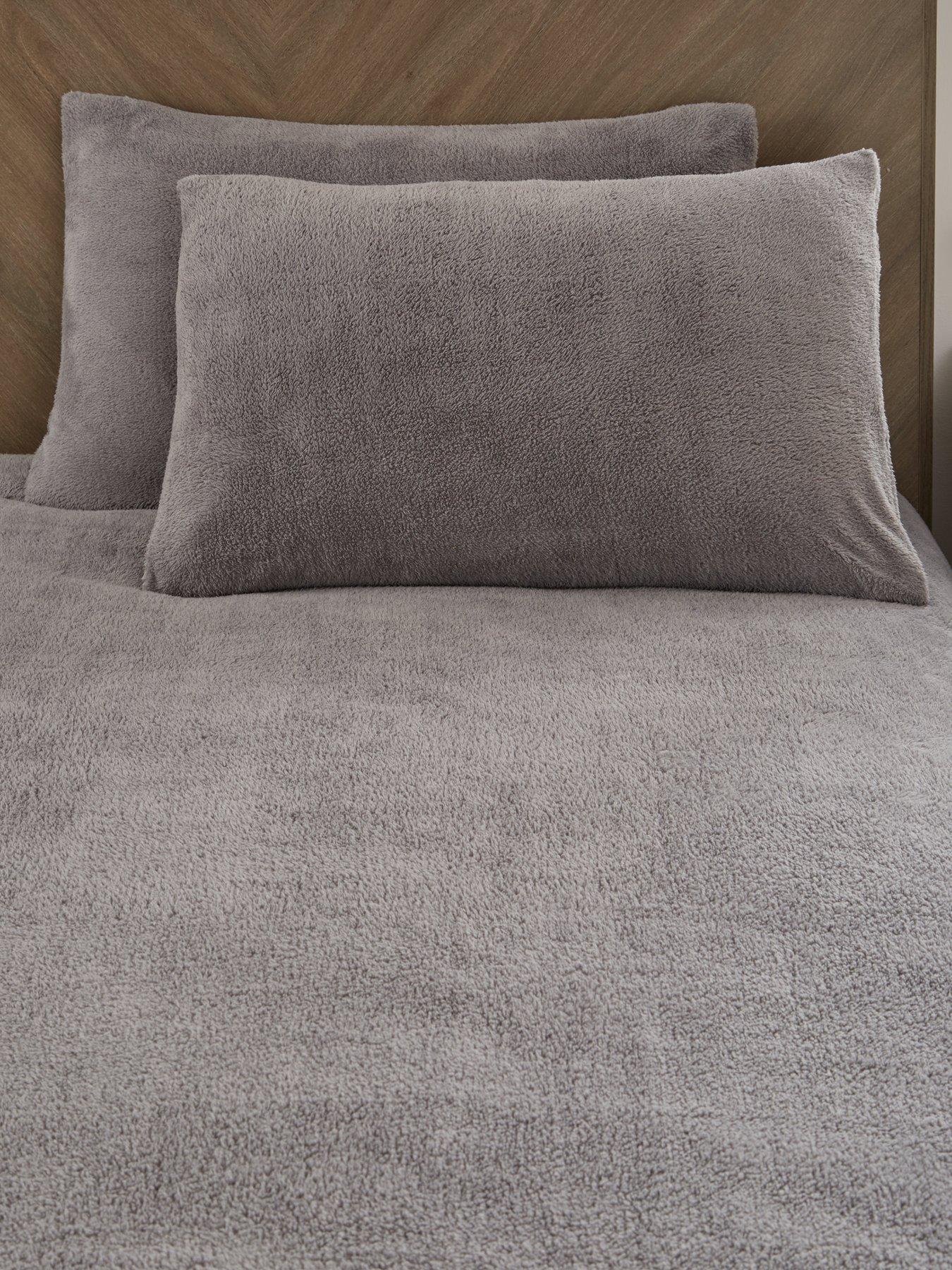 Image 4 of 6 of The Very Collection Teddy Fleece Duvet Cover Set in Grey
