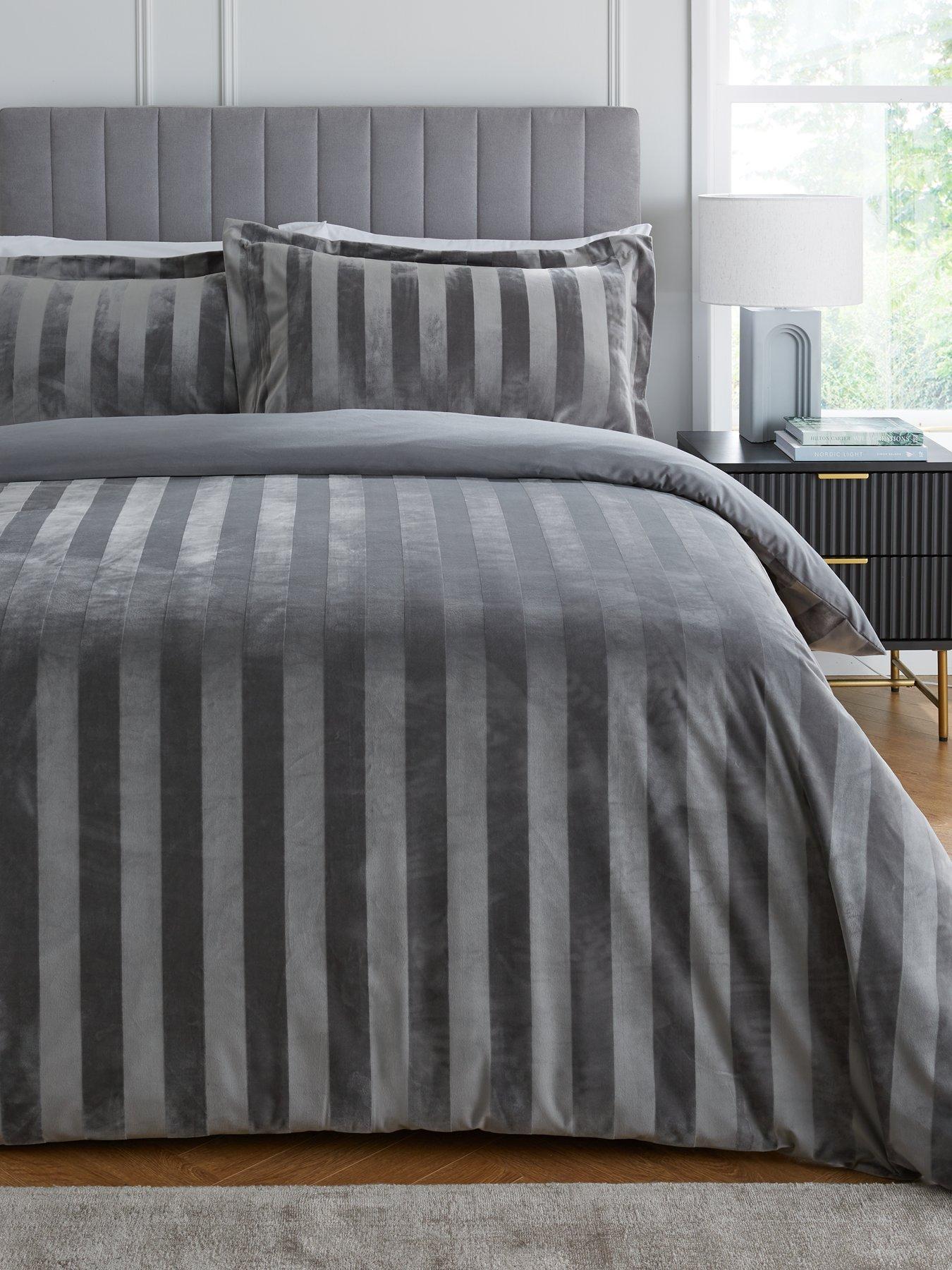 Image 1 of 6 of The Very Collection Luxe Velvet Stripe Duvet Cover Set - Silver