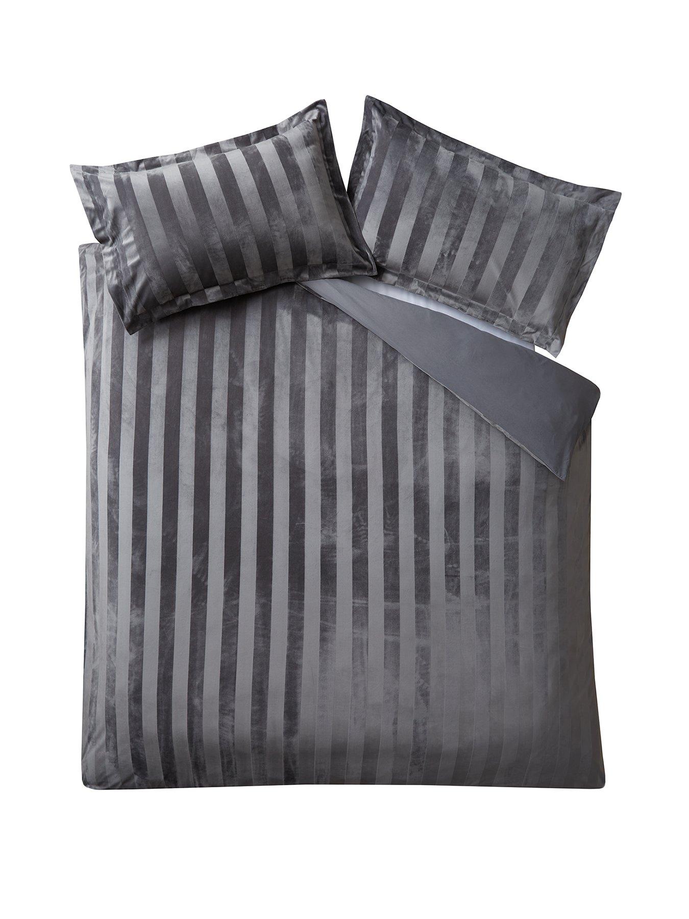 Image 2 of 6 of The Very Collection Luxe Velvet Stripe Duvet Cover Set - Silver