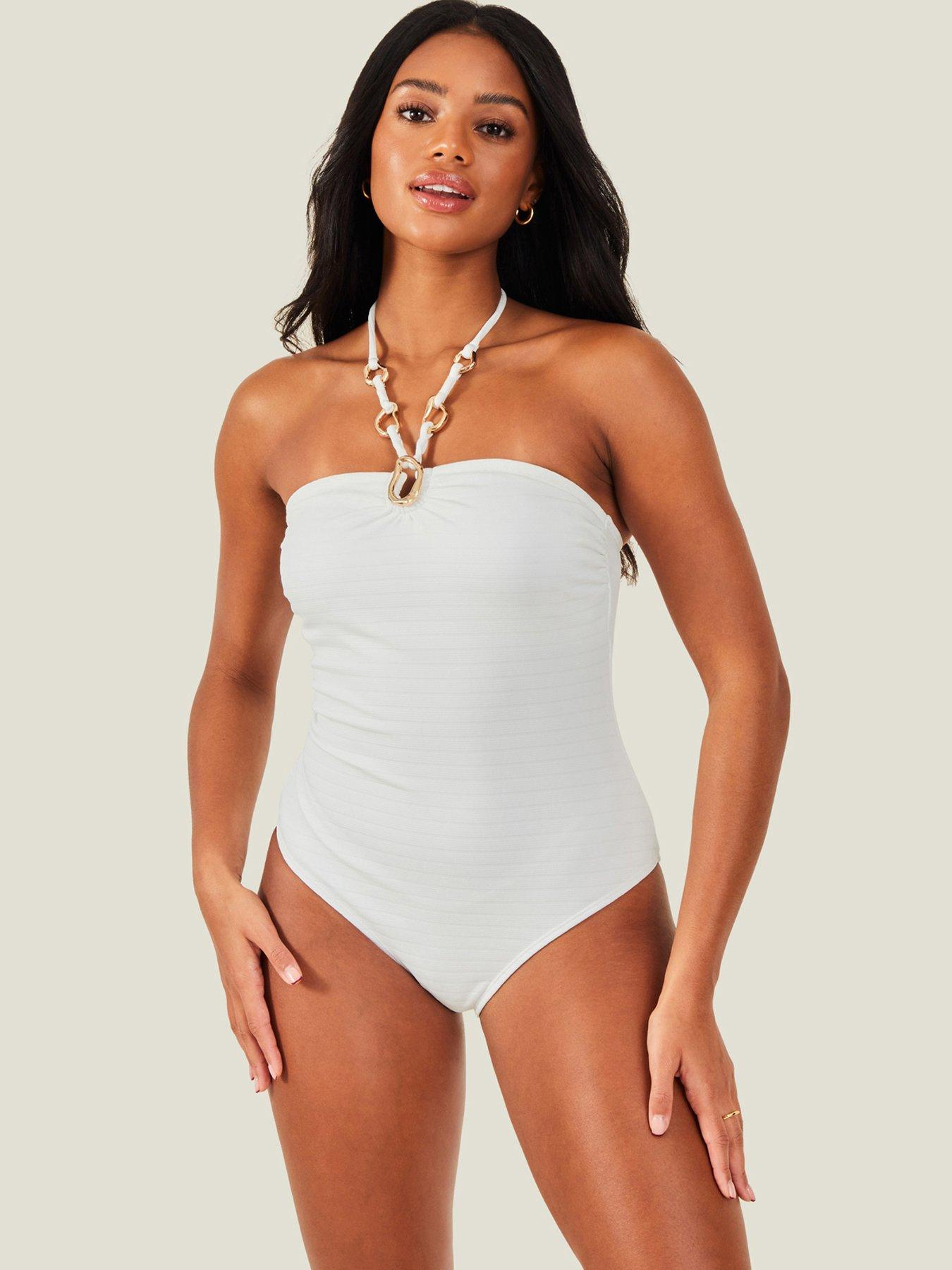 In The Style Crinkle Ring Detail Swimsuit - Blue