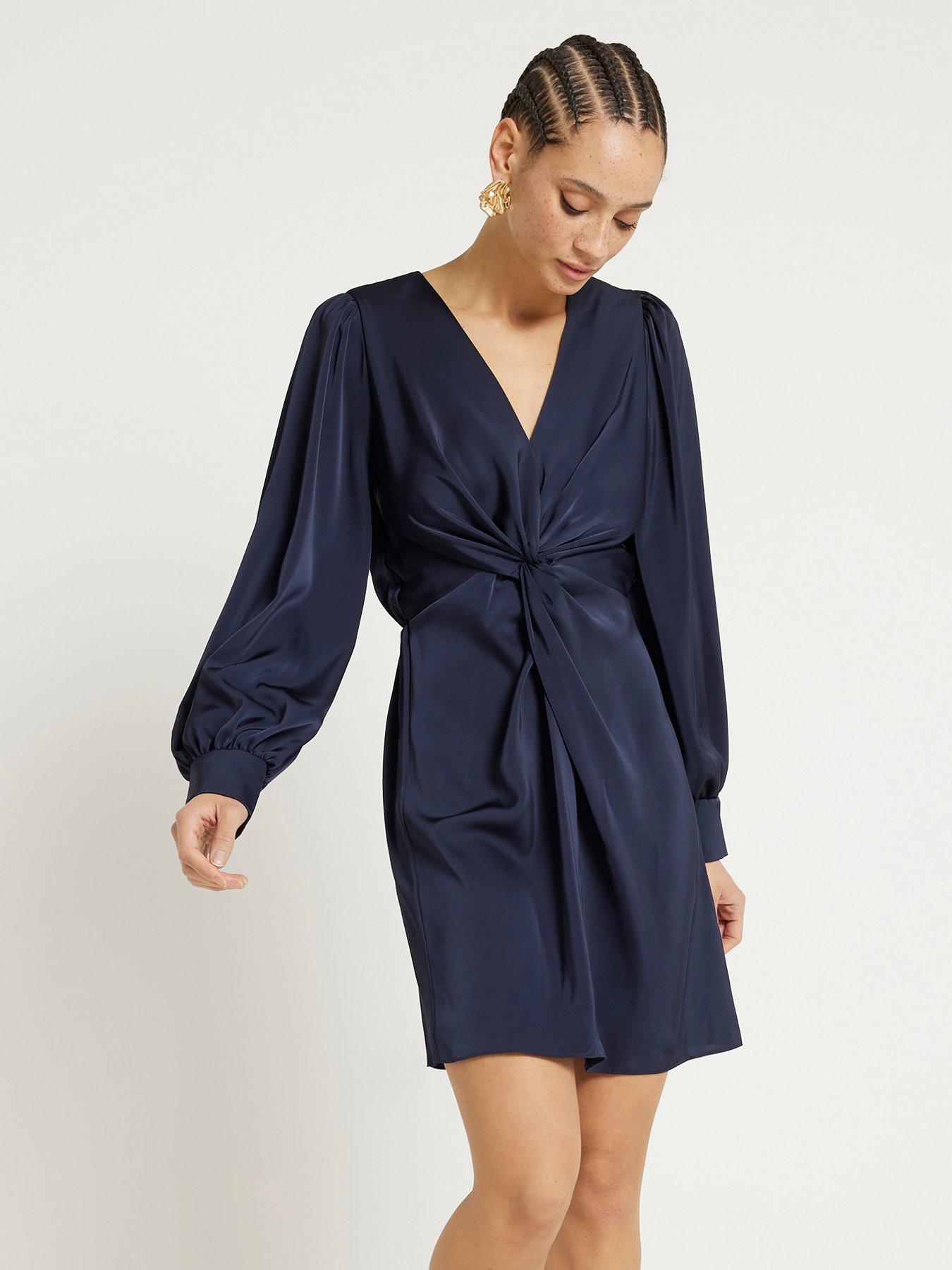 river-island-v-neck-twist-front-shirt-dress-navy