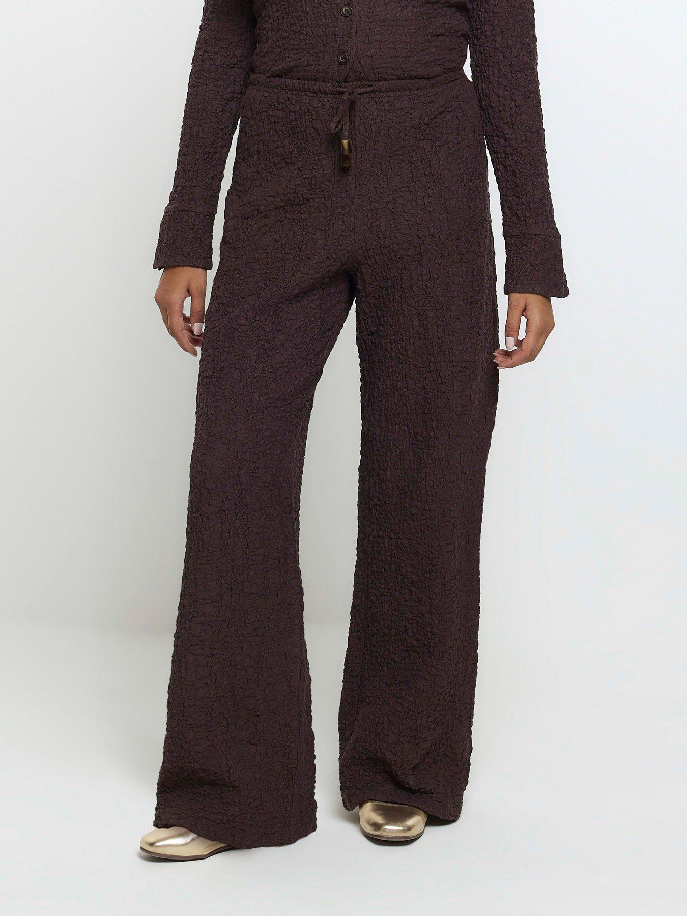 river-island-pull-on-textured-trousers-dark-brown