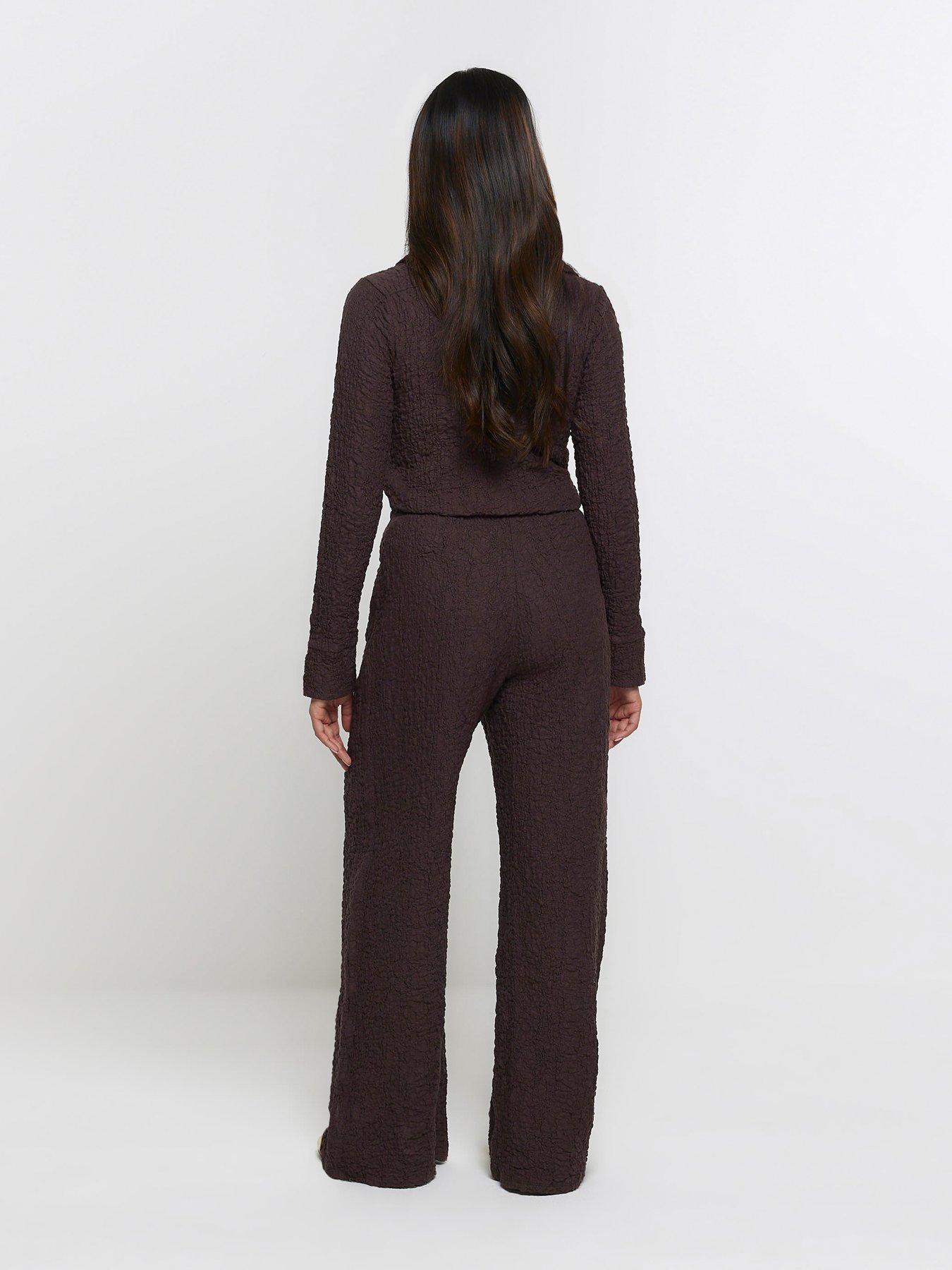 river-island-pull-on-textured-trousers-dark-brownstillFront