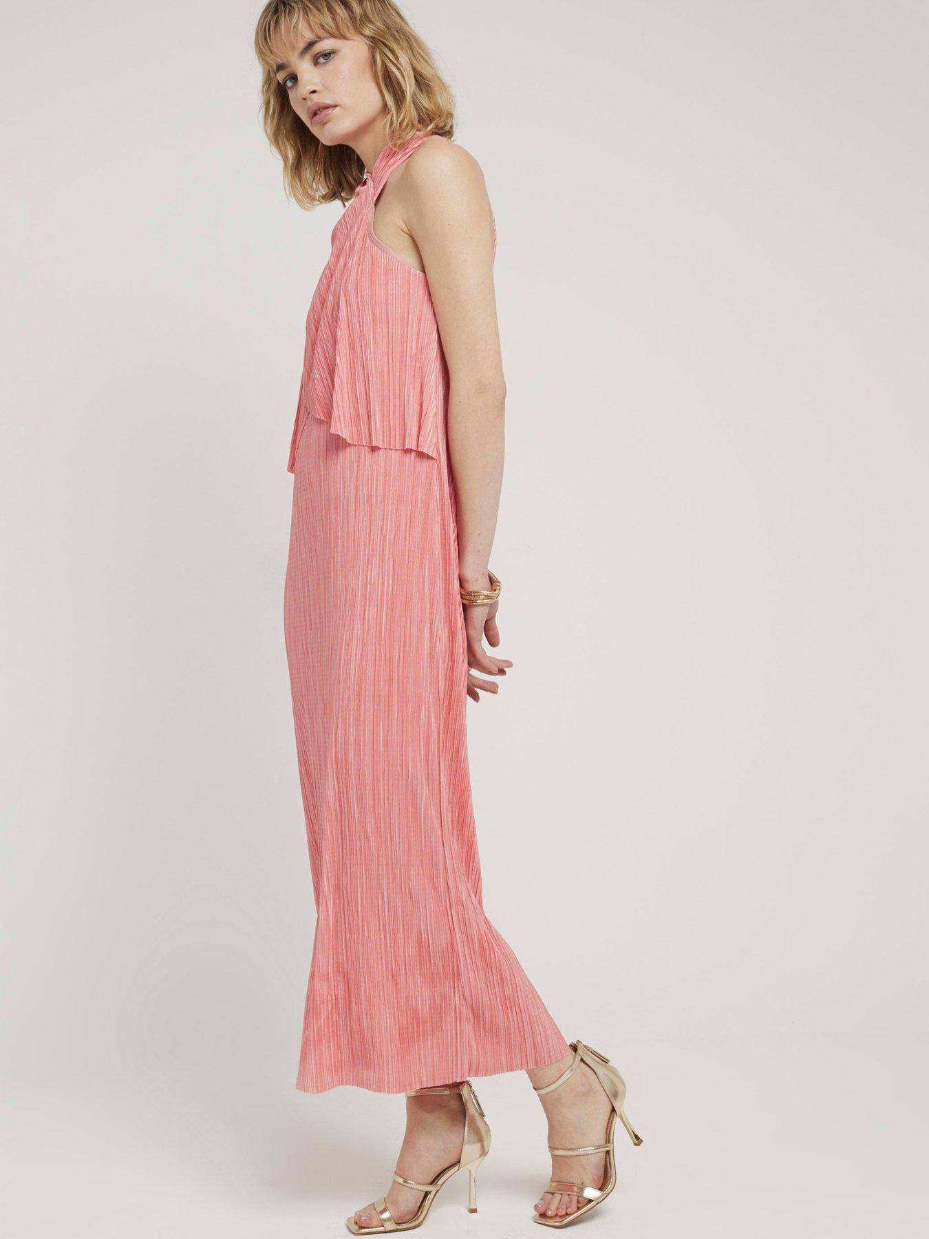 river-island-halter-neck-wrap-plisse-midi-dress-coralback