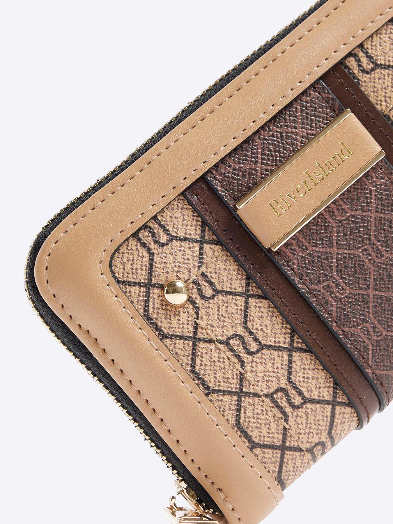 Monogram Panelled Zip Around Purse Brown