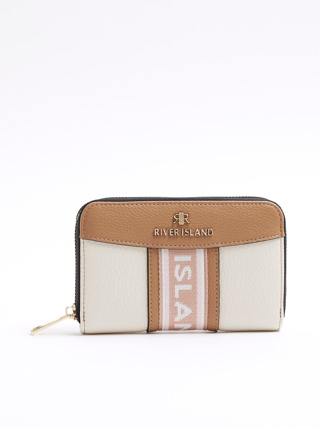 Panelled Webbing Zip Around Purse Cream