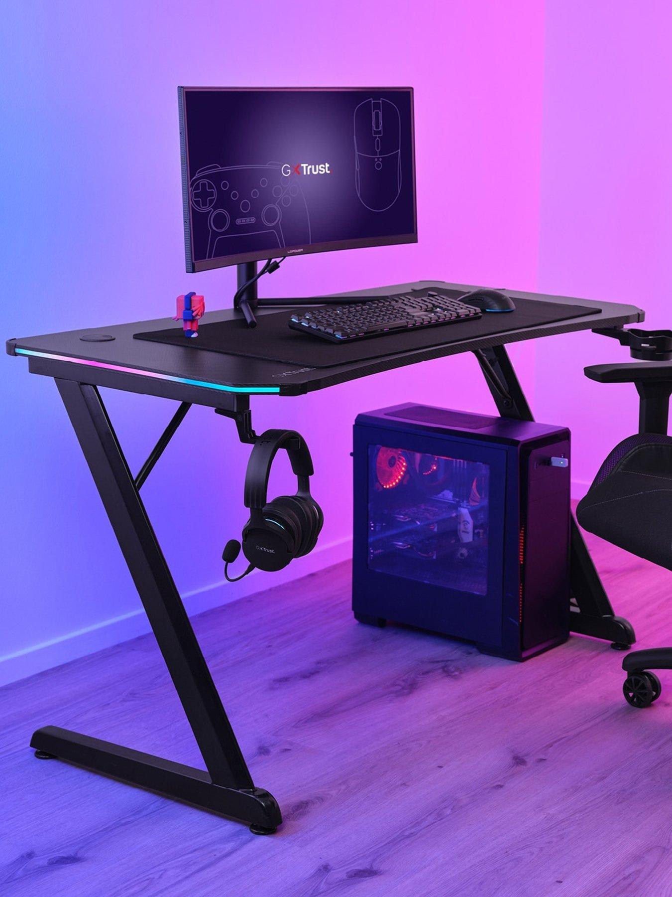 Trust GXT709 Luminus Black Gaming Desk with Adjustable RGB LED Lighting