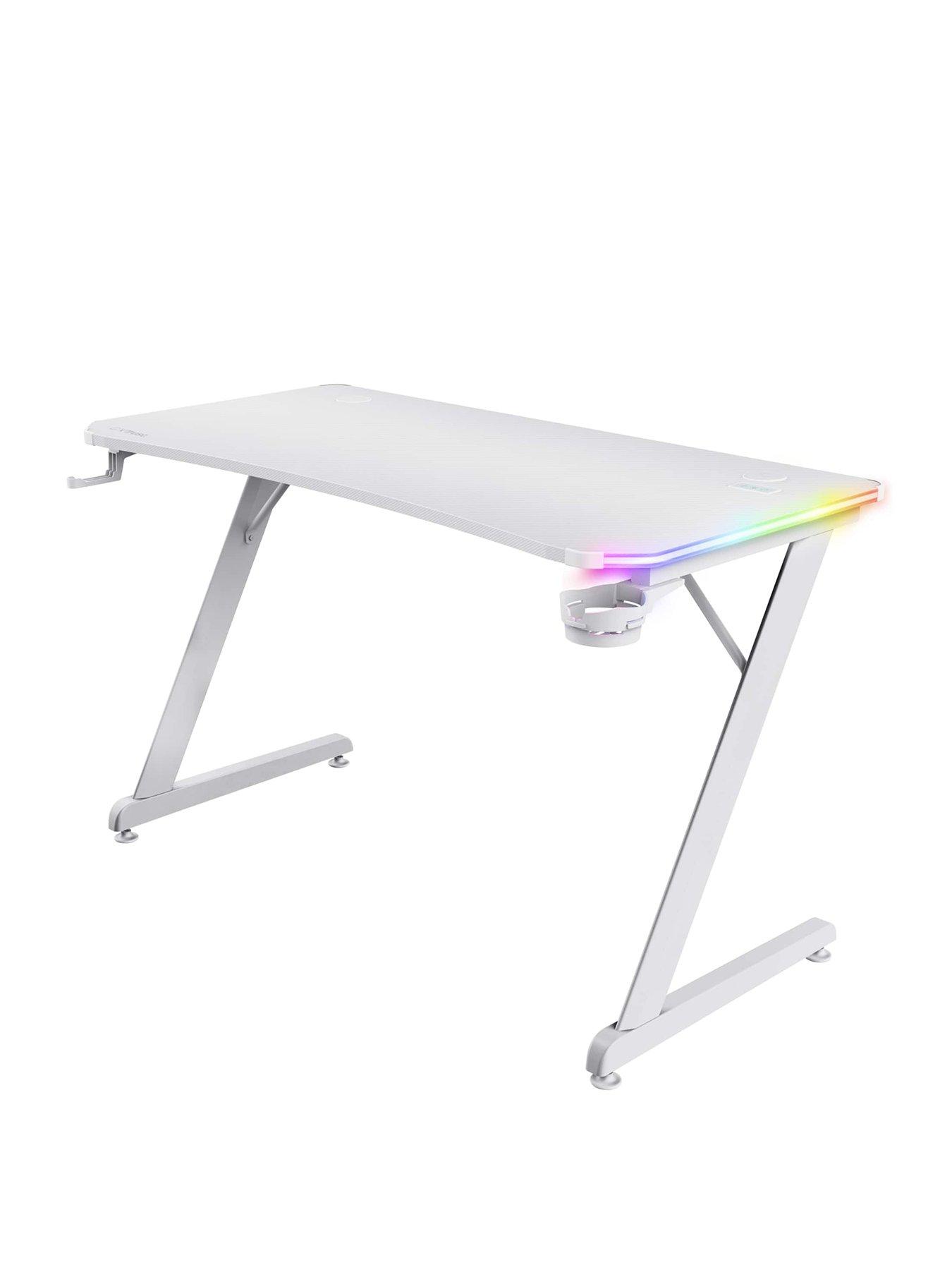 Image 1 of 7 of Trust GXT709W Luminus White Gaming Desk with Adjustable RGB LED Lighting