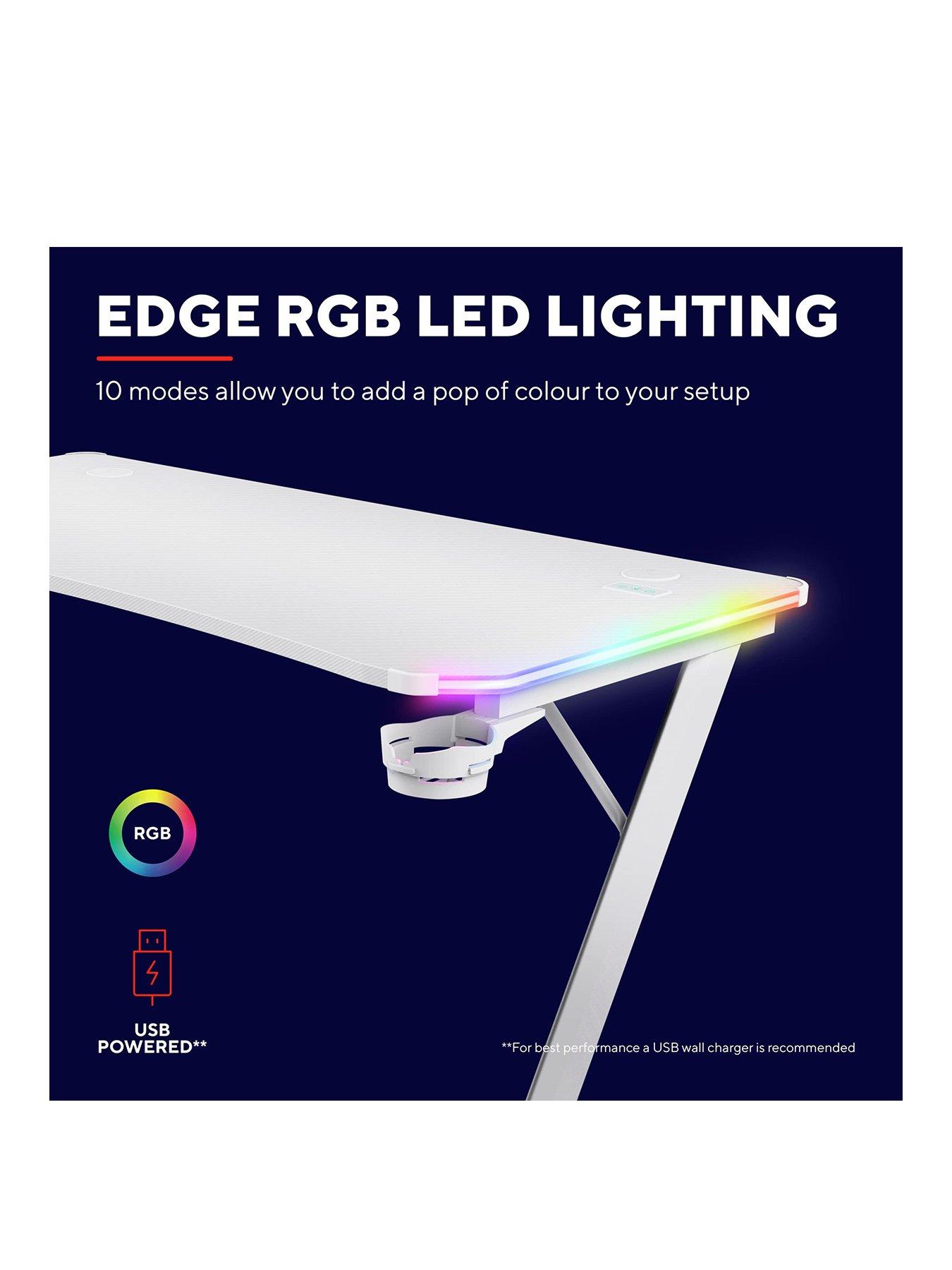 Image 3 of 7 of Trust GXT709W Luminus White Gaming Desk with Adjustable RGB LED Lighting