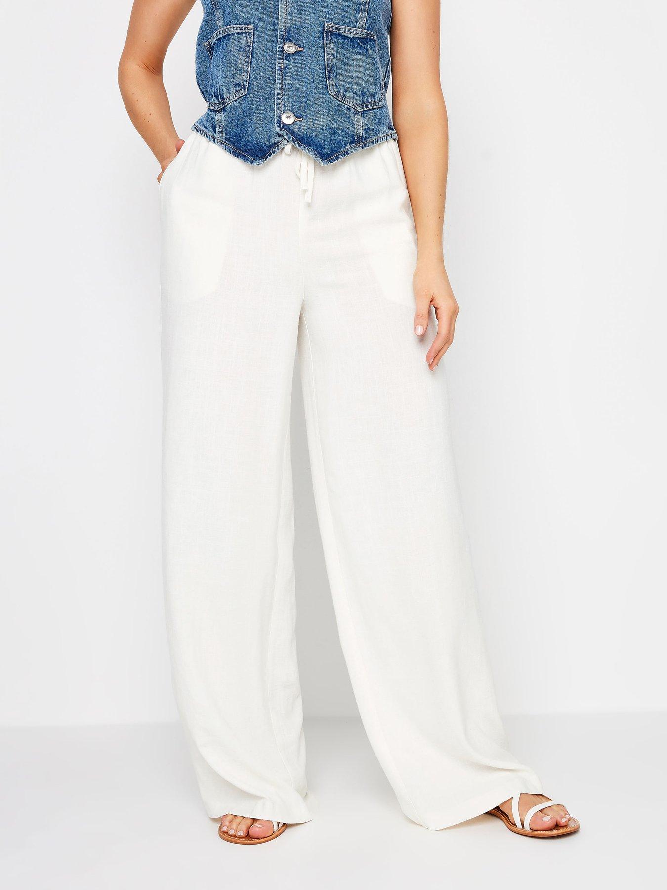 Image of Long Tall Sally Sand Linen Tie Waist Trousers - White