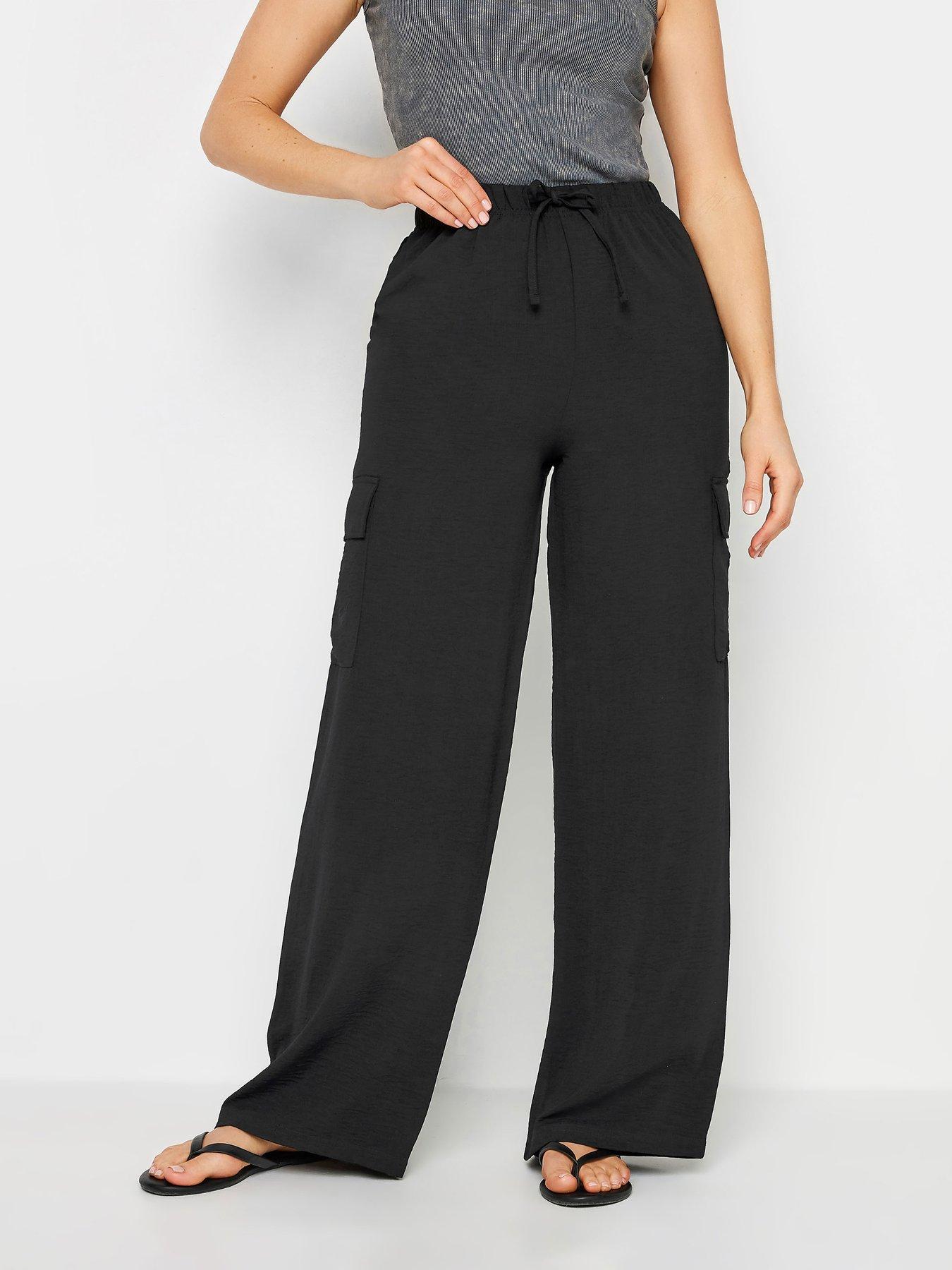 long-tall-sally-tall-black-crepe-cargo-wide-leg-trousersfront