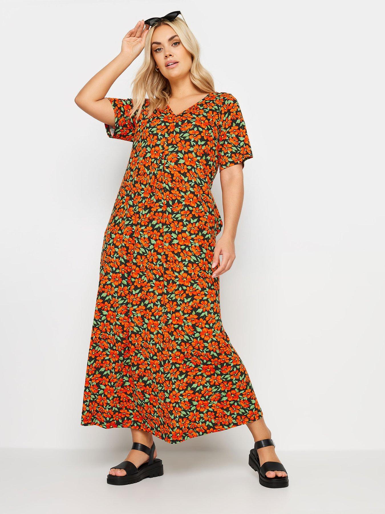 yours-curve-short-sleeve-pleat-front-dress-blackorangeback