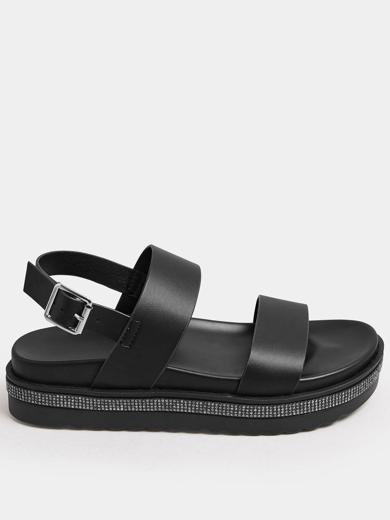 yours-extra-wide-fit-sparkle-flatform-sandals-black