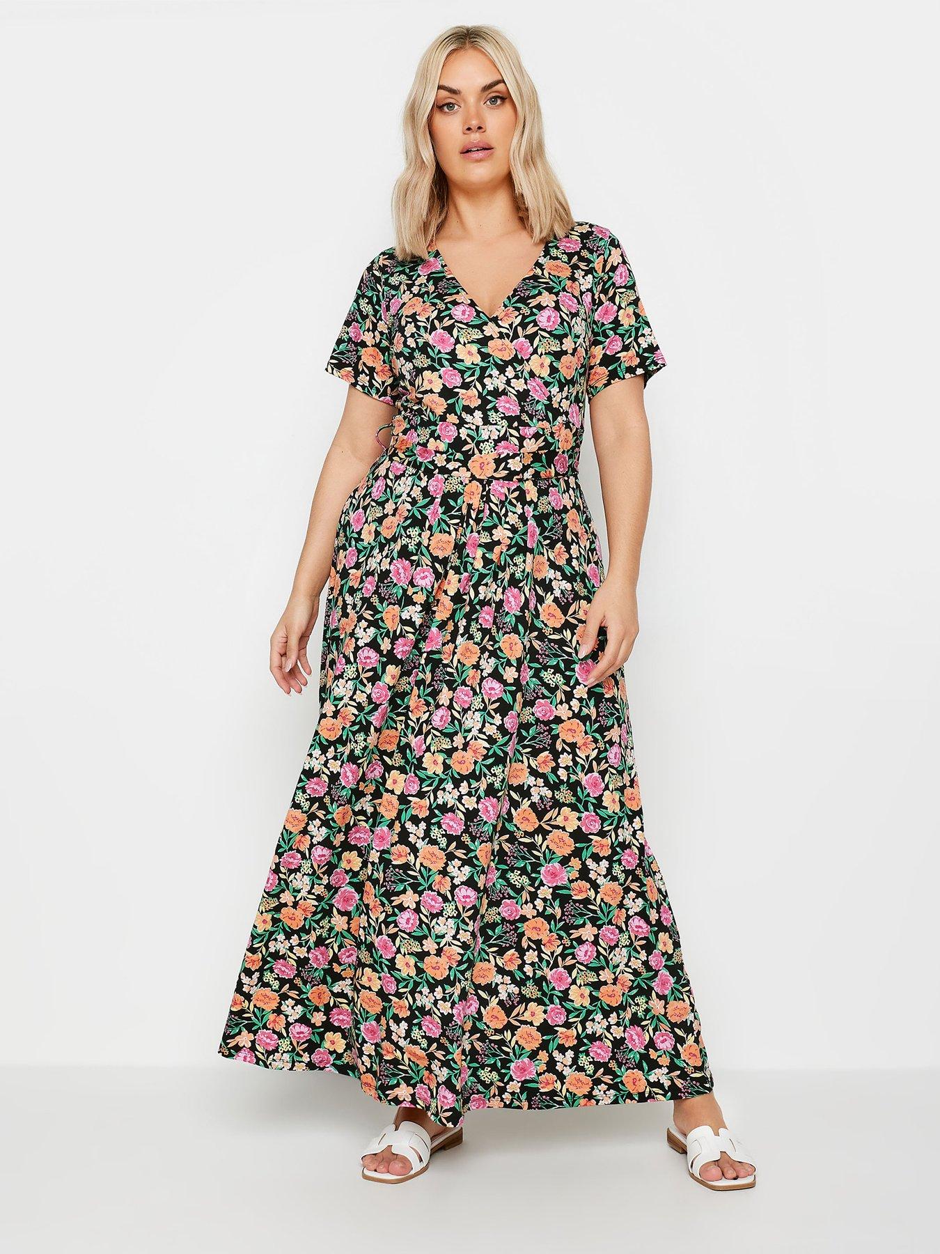 yours-curve-floral-wrap-dress-black