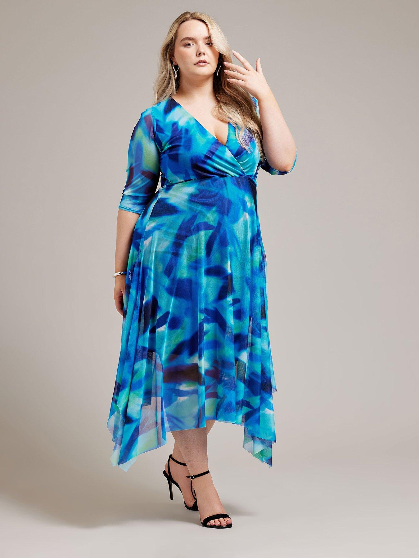 yours-curve-abstract-mesh-wrap-hanky-hem-dress-blue