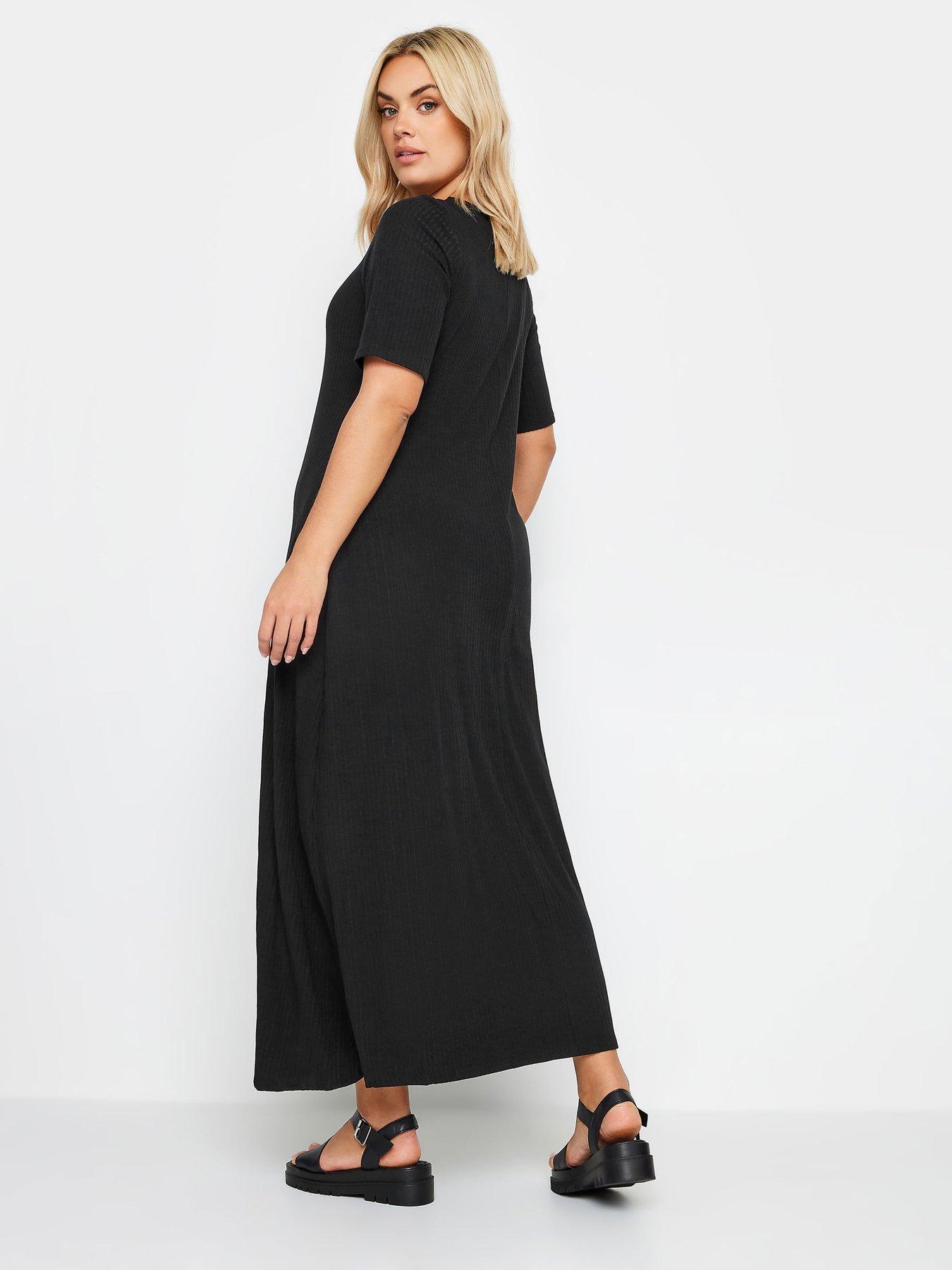 Image 2 of 4 of Yours Curve Short Sleeve Rib Swing Maxi Dress - Black