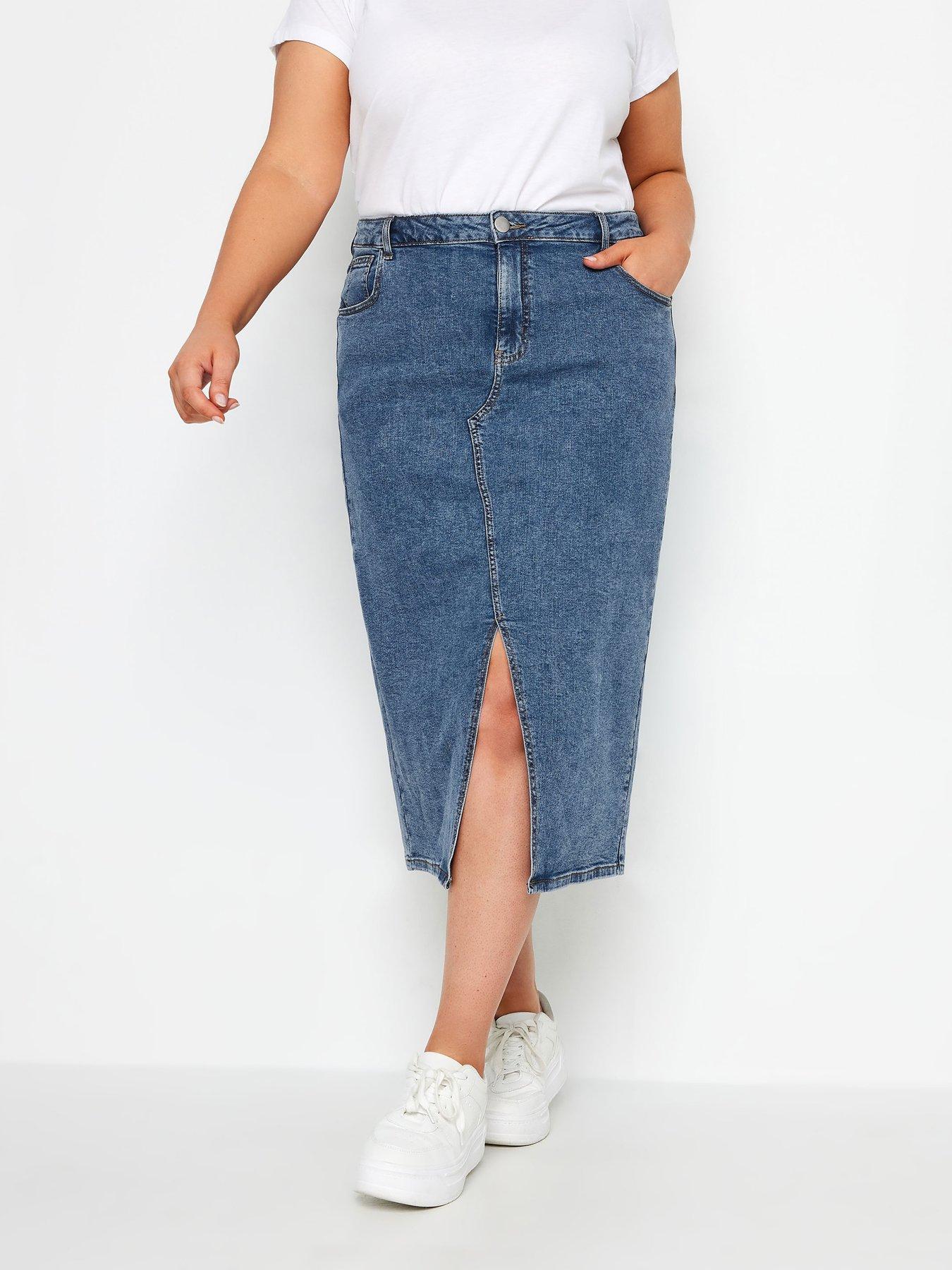 Image 1 of 4 of Yours Curve Elastic Waist Skirt - Blue