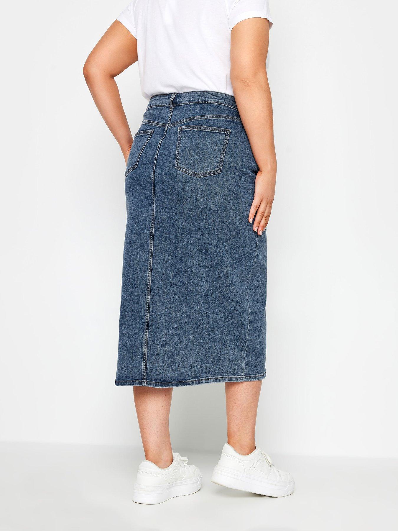 Image 2 of 4 of Yours Curve Elastic Waist Skirt - Blue