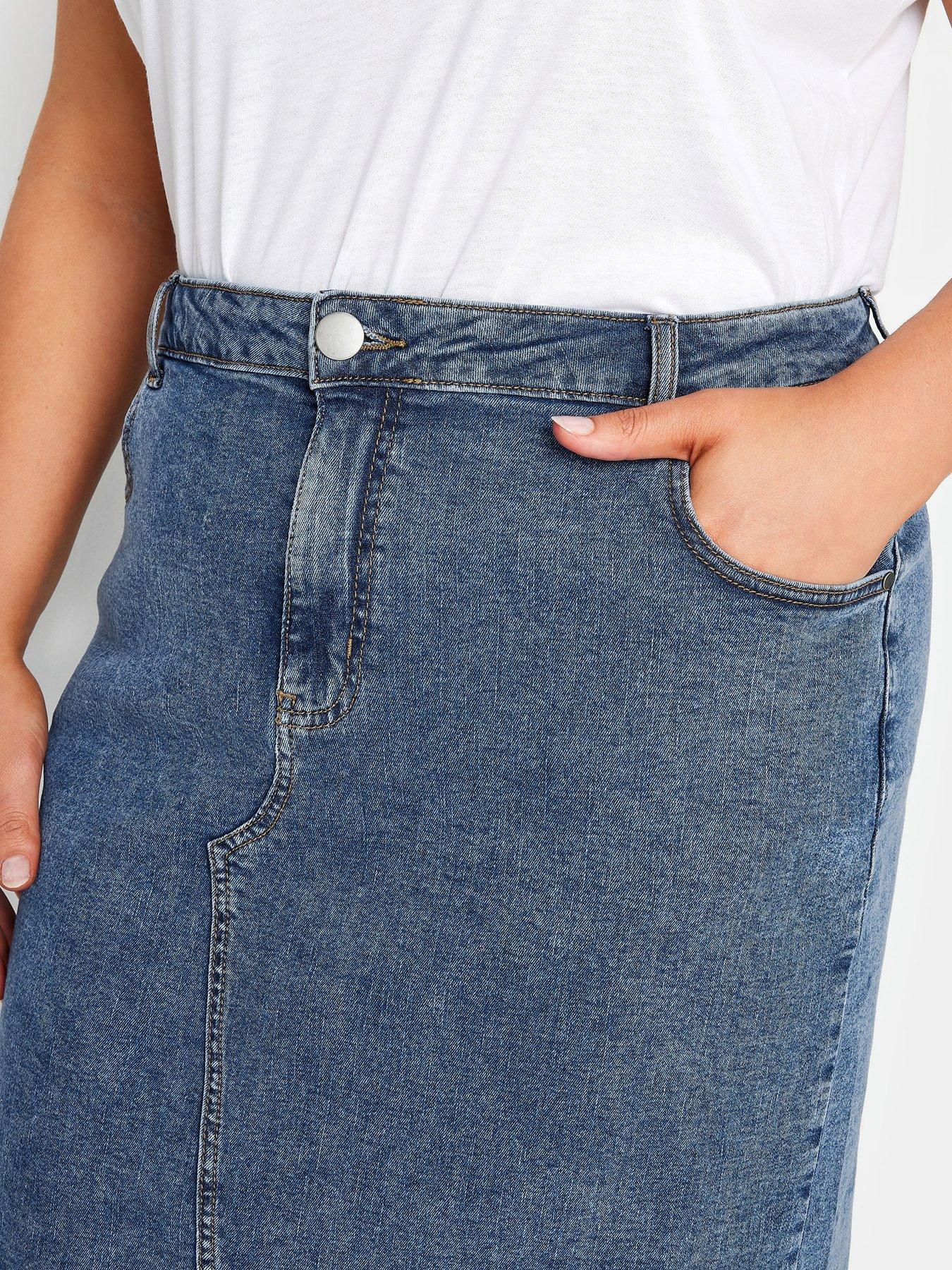 Image 4 of 4 of Yours Curve Elastic Waist Skirt - Blue