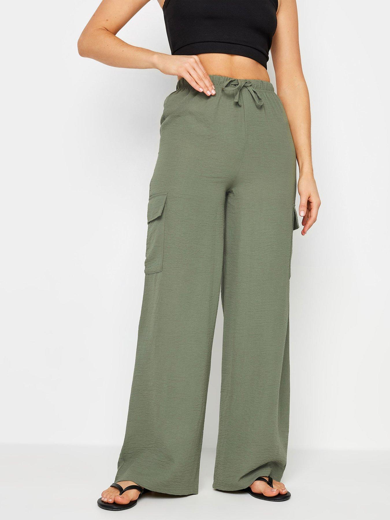 long-tall-sally-khaki-crepe-cargo-wide-leg-trousers