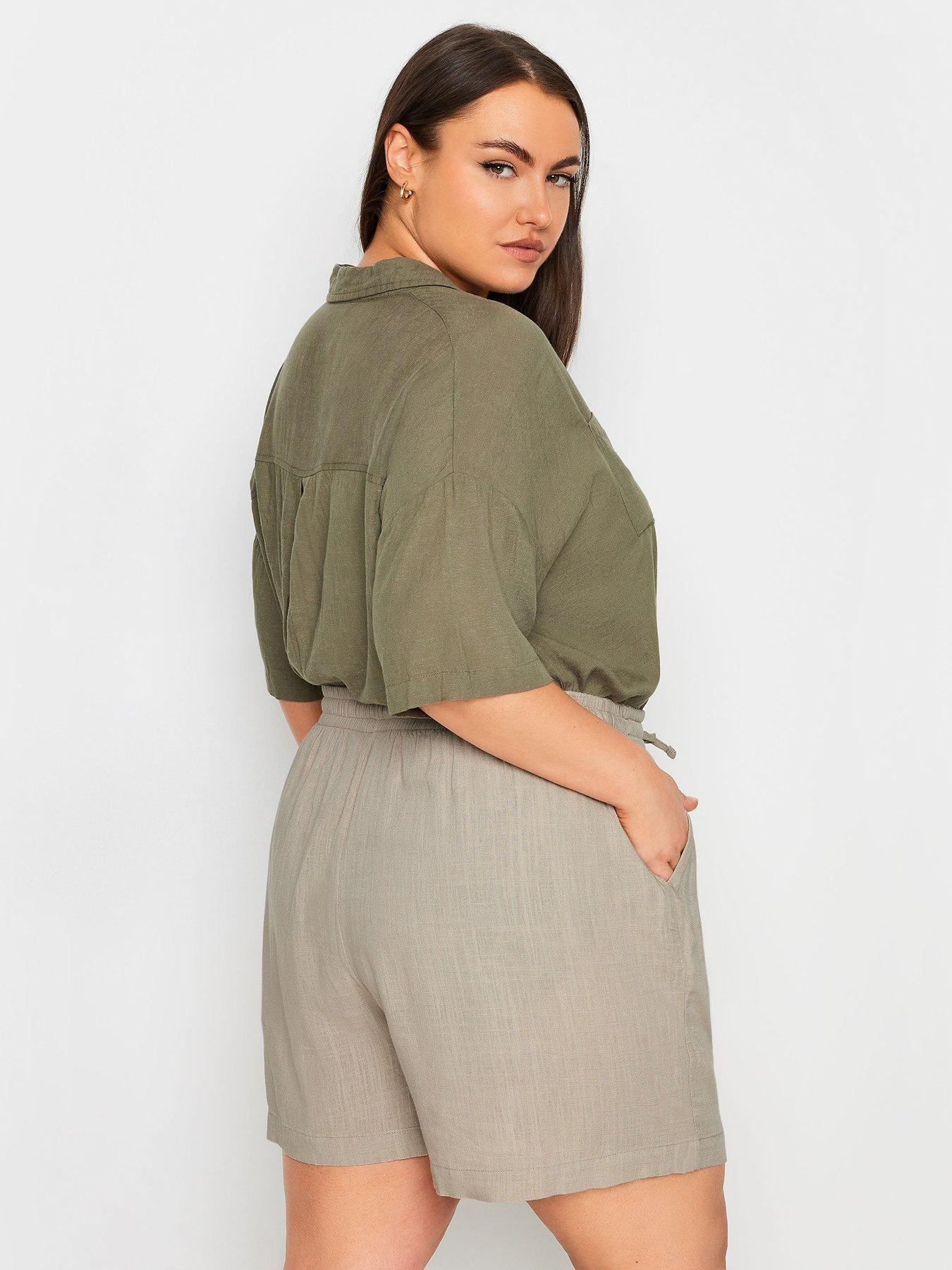 yours-curve-cargo-linen-shorts-naturalstillFront