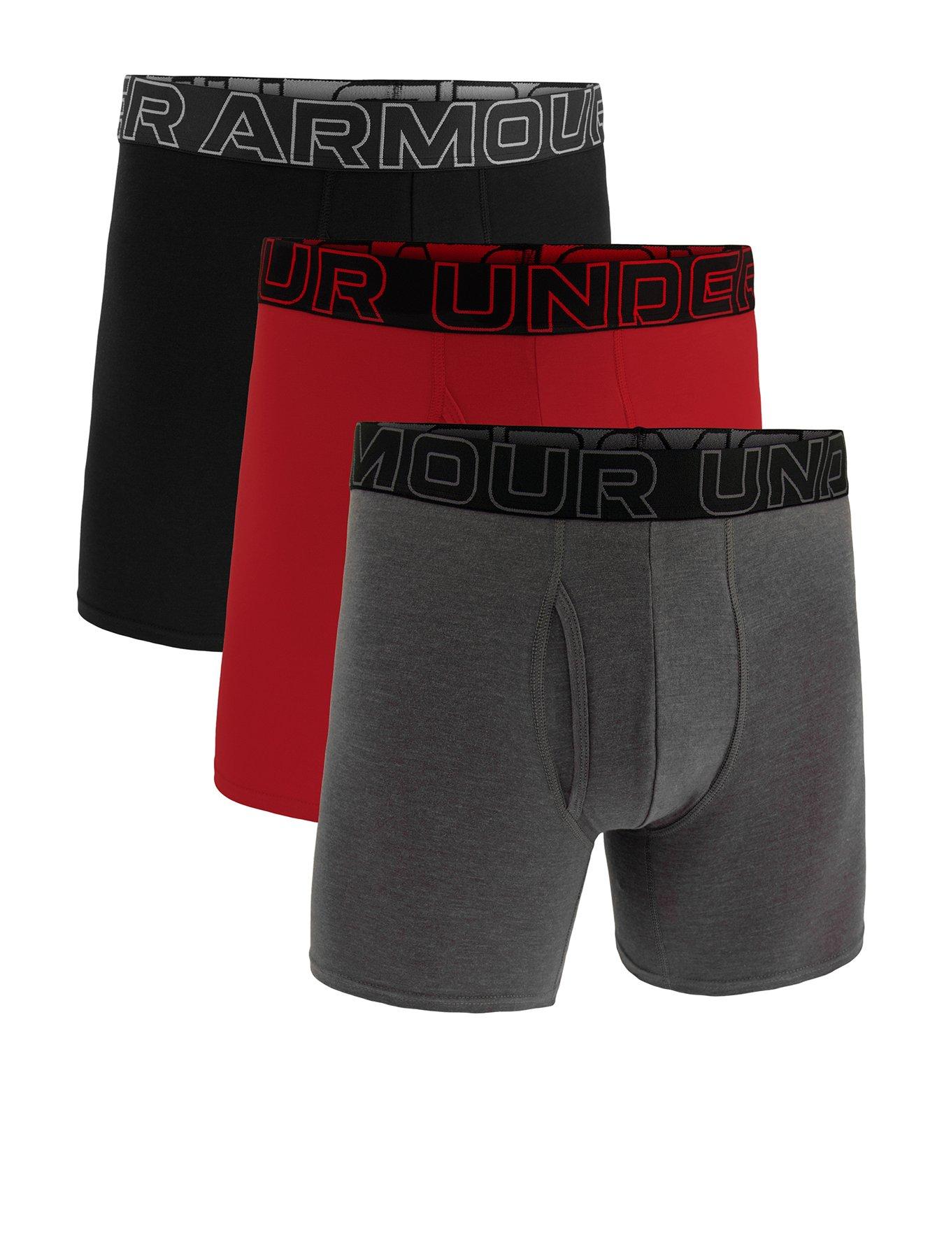 Image 1 of 3 of UNDER ARMOUR 3 Pack&nbsp;Men's 6 Inch Performance Cotton Solid Boxers -&nbsp;Black/Red/Grey