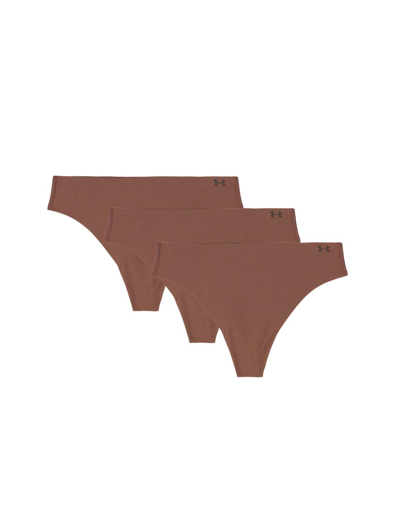 UNDER ARMOUR Women's Pure Stretch No Show 3pk Solid Colour Thong-brown
