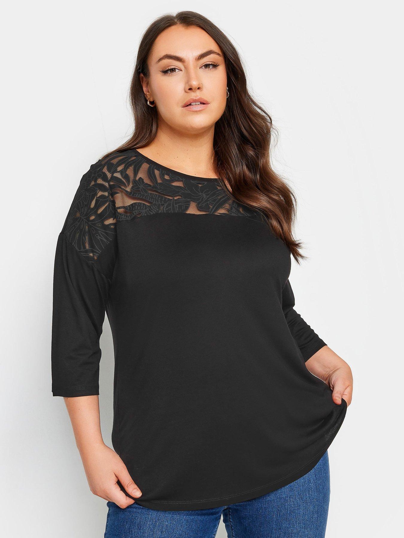 yours-curve-black-floral-mesh-top