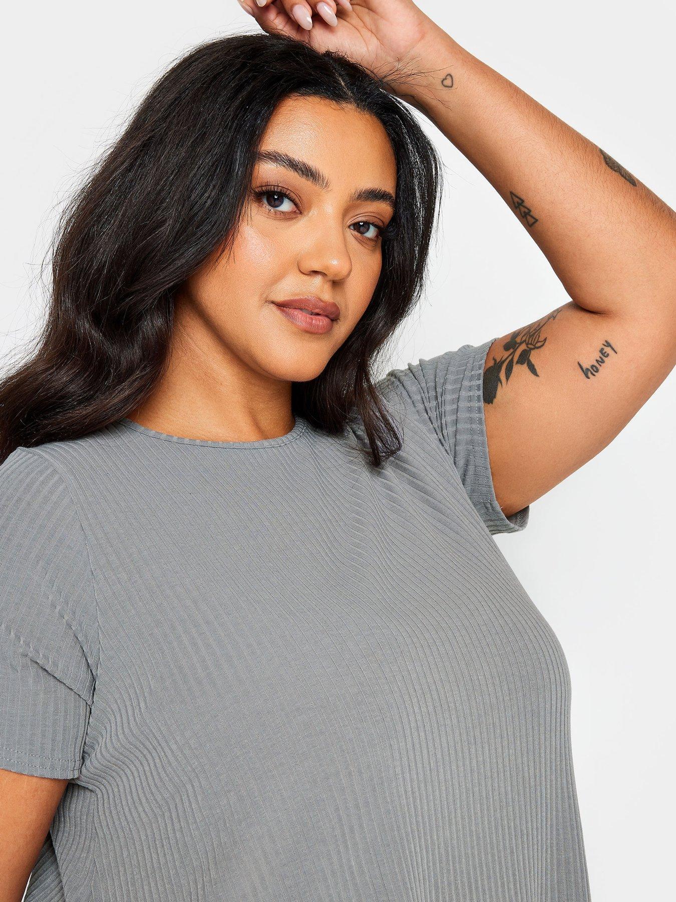 Yours Curve Ss Rib Swing Top Washed Grey | Very Ireland