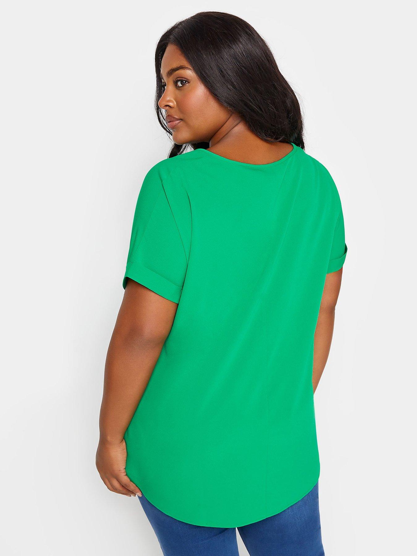 yours-curve-short-sleeve-boxy-top-greenstillFront