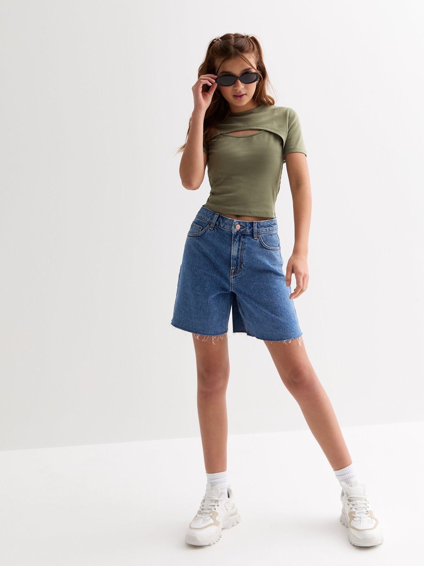 new-look-915-girls-olive-ribbed-2-in-1-crew-neck-topstillFront