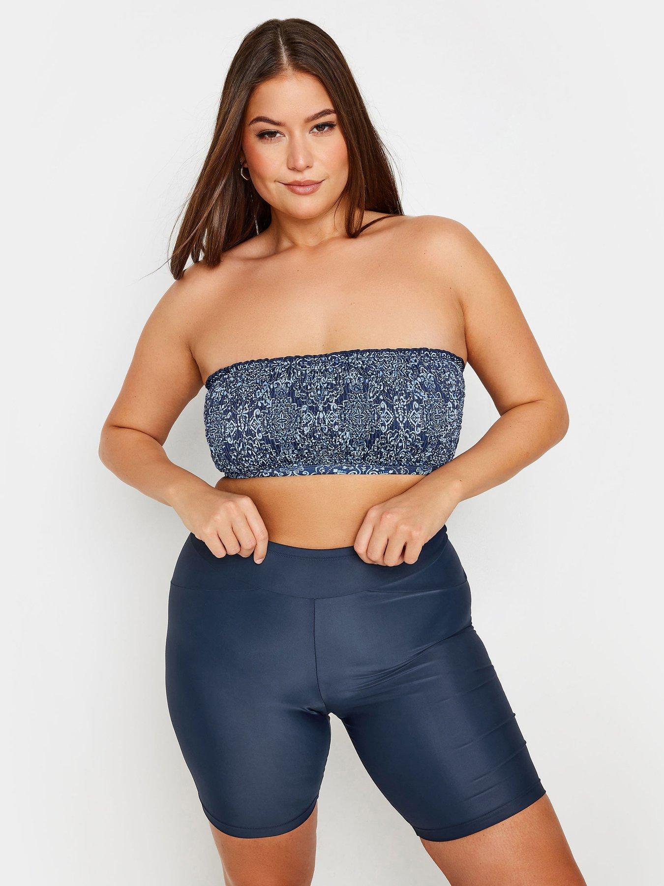 Image of Yours Curve Shirred Blue Tile Bikini Top